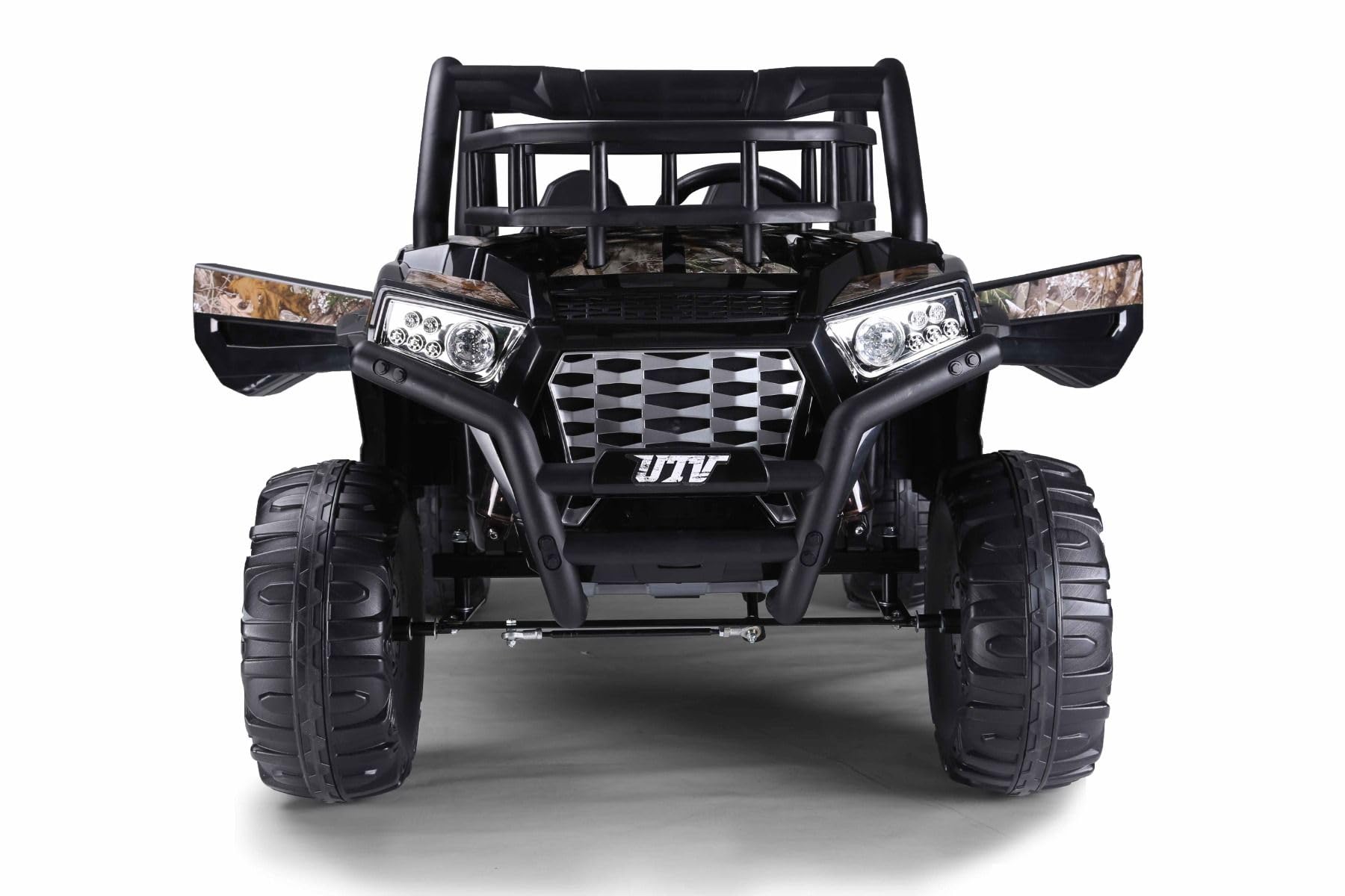 Samochód elektryczny dla dzieci UTV 24 V, czarny, elektryczny samochód dziecięcy z pilotem 2,4 GHz, 2 x 200 W, bateria litowa, światła LED, kółka z miękkiej pianki EVA z zawieszeniem, odtwarzacz MP3