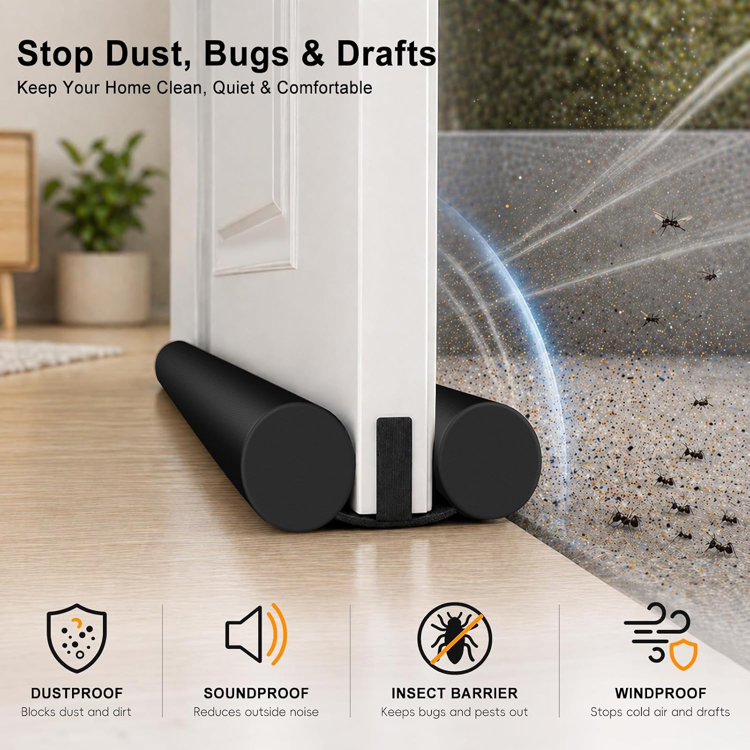 36 Inch Under Door Draft Blocker - High-Density 1.2" Foam Gap Filler, Soundproof Light Blocking Door Seal, Energy-Saving Adjustable Cuttable for Interior Doors (Fits 30-36 Inch) (2)