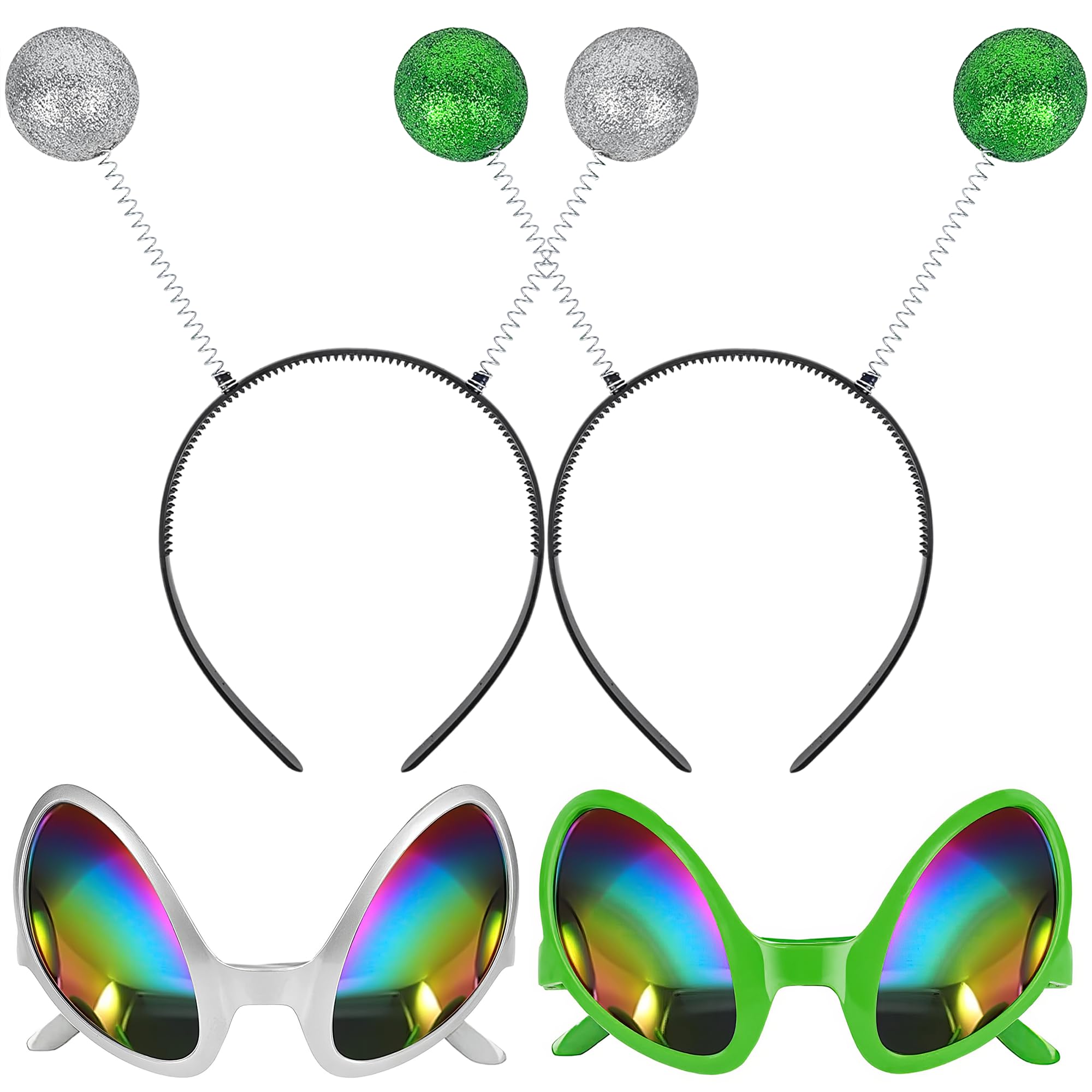 2 Pairs Alien Headband and Glasses, Alien Antenna Headband for Adult Women Space...