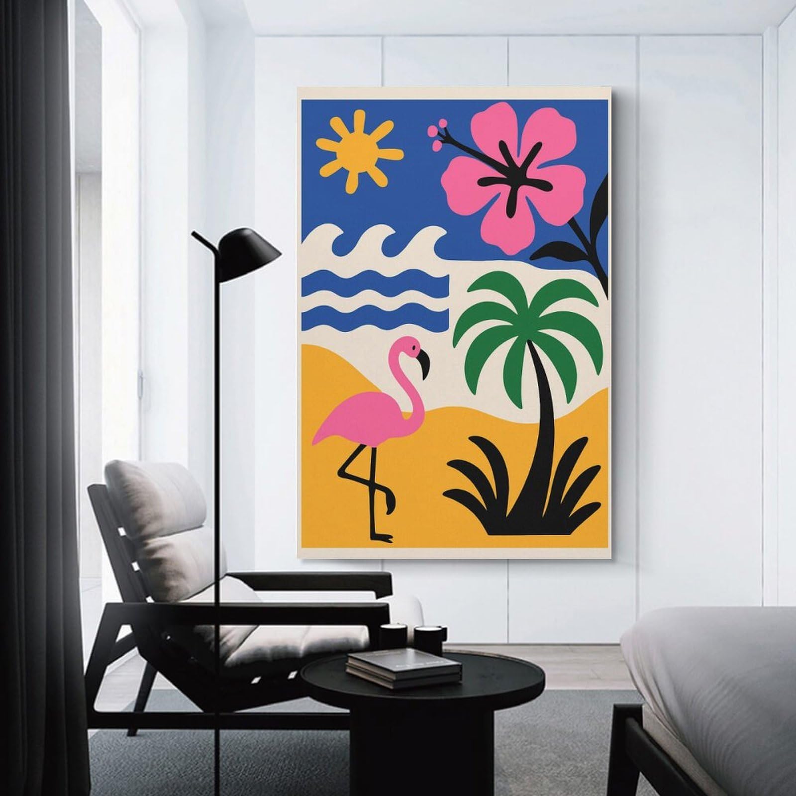 Junmoney Tropical Beach Scene with Flamingo Decorative Canvas Print 20x30inch(50x75cm), for Flats, Guest Rooms Or Compact Rooms, Home Artwork for Modern Interiors