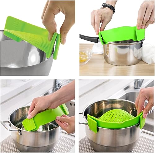 Miniatura 3 de DaKuan - Colador a presión, 2 paquetes de colador de manos libres con clip, resistente al calor, boquilla para pasta, fideos vegetales, olla y sartén