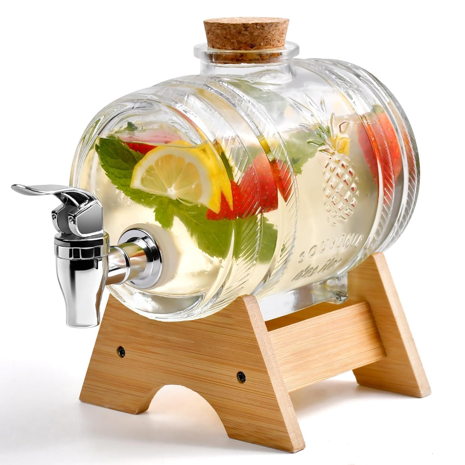 Italian Premium 3L Water Dispenser with Tap Stand 100% Leak Proof Beverage Dispenser with Wooden Caps Drink Dispenser Glass Bottles for Office Camping Juice Drinks Container Barrel Dispenser 3L,1 PCS-image-12