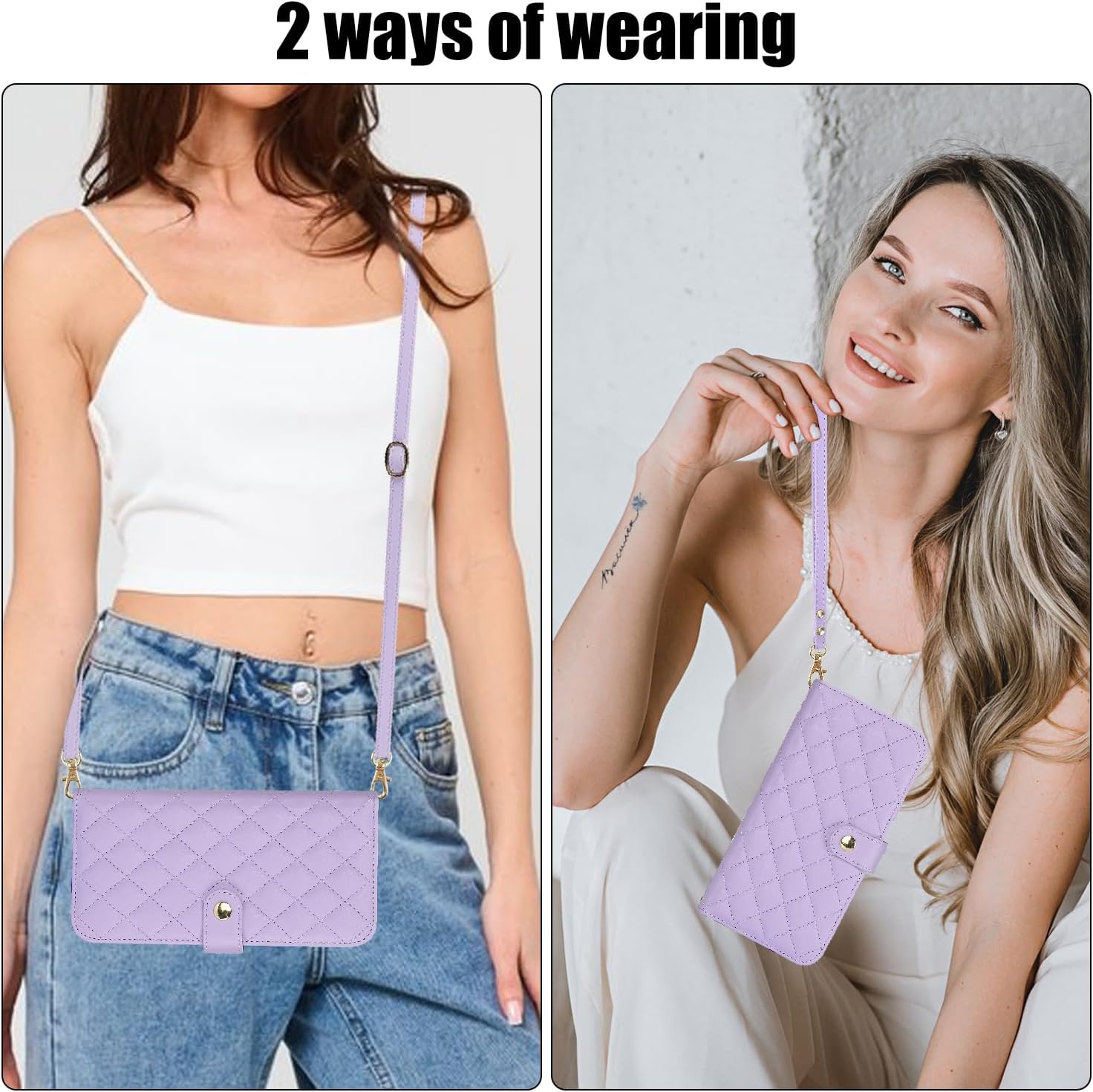 for iPhone 15 Plus and iPhone 14 Plus Wallet Case 6.7'' with S Pen Holder & Crossbody Lanyard Strap & Wrist Strip, Shockproof Stylish Case for iPhone 15 Plus &14 Plus (Purple)