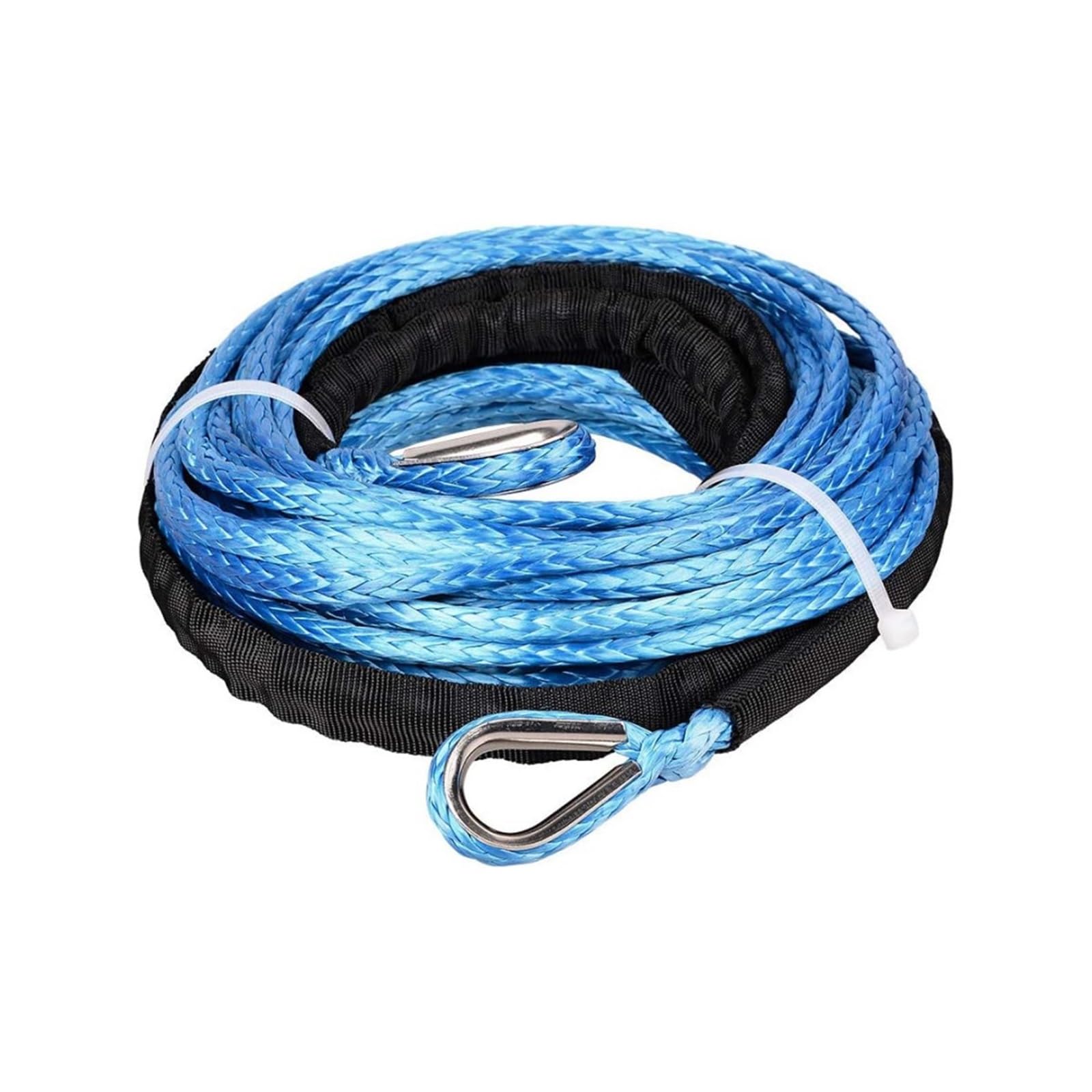 Przedłużka liny syntetycznej 50 stóp 1/4" (15 m * 6 mm) do wyciągarek, osłona przed kamieniami 39" do holowania pojazdów terenowych ATV UTV, pług śnieżny, lina holownicza do samochodu(Blue)