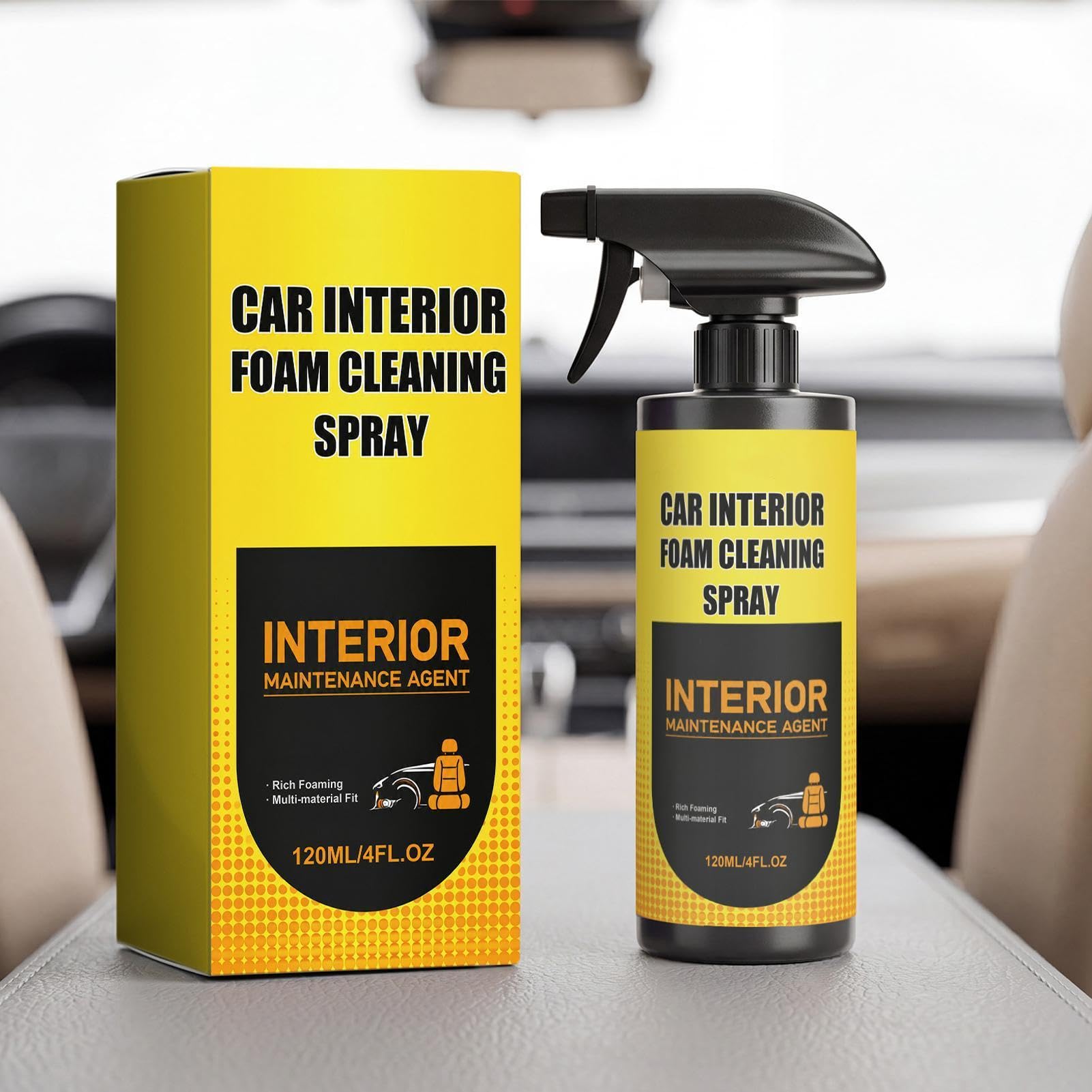 Limpiador de Salpicadero de Coche 120 ml Quitamanchas en Espuma | Limpiador de Espuma para Coches Limpiador de Tapicería, Asientos, Alfombras y Salpicadero