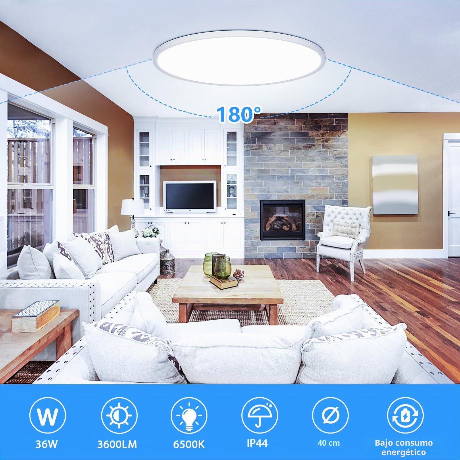 OUILA Plafón LED redondo plano - Plafón Ø40CM LED 36W 6500K 3600LM IP44 Lámpara de baño impermeable, lámpara de cocina Plafón blanco frío para cocina, baño, dormitorio, pasillo, sótano
