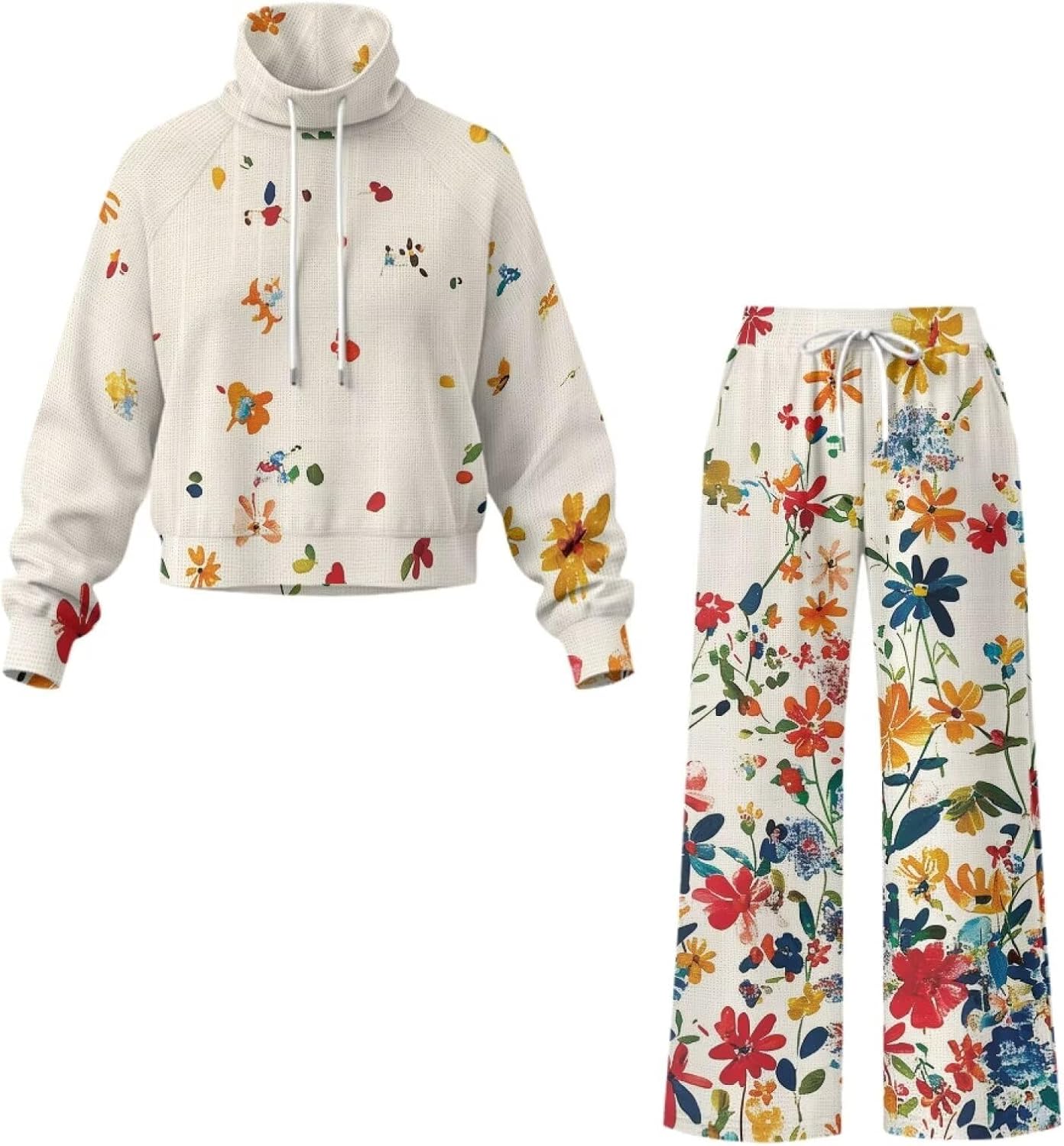 Lounge Sets for Women Sweatsuits 2 Piece Outfits Fall Drawstring Sweatshirt and Wide Leg Sweatpants Tracksuit XS-XL