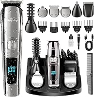 Brightup Beard Trimmer for Men: Cordless IPX7 Waterproof All-in-One Grooming Kit with 6 Heads for Beard, Body, Nose, Ear Hair