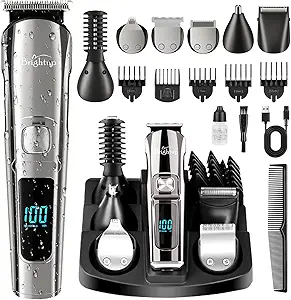Brightup Beard Trimmer for Men - Electric Razor & Shaver, Cordless Hair Clippers Trimmers Set, IPX7 Waterproof Mens Grooming Kit for Shaving Face, Mustache, Body, Ear, Nose Hair Trimmer, Gifts for Men