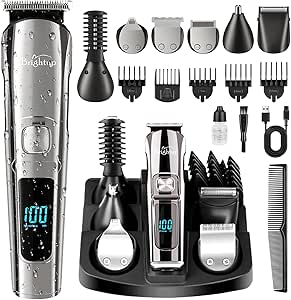 Brightup Beard Trimmer for Men - Electric Razor & Shaver, Cordless Waterproof Grooming Kit with Multiple Attachments