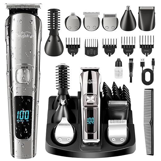 Brightup Beard Trimmer for Men - 19 Piece Mens Grooming Kit with Hair Clippers, Electric Razor, Shavers for Mustache, Body, Face, Nose and Ear Hair Trimmer, Gifts for Men, FK-8688T