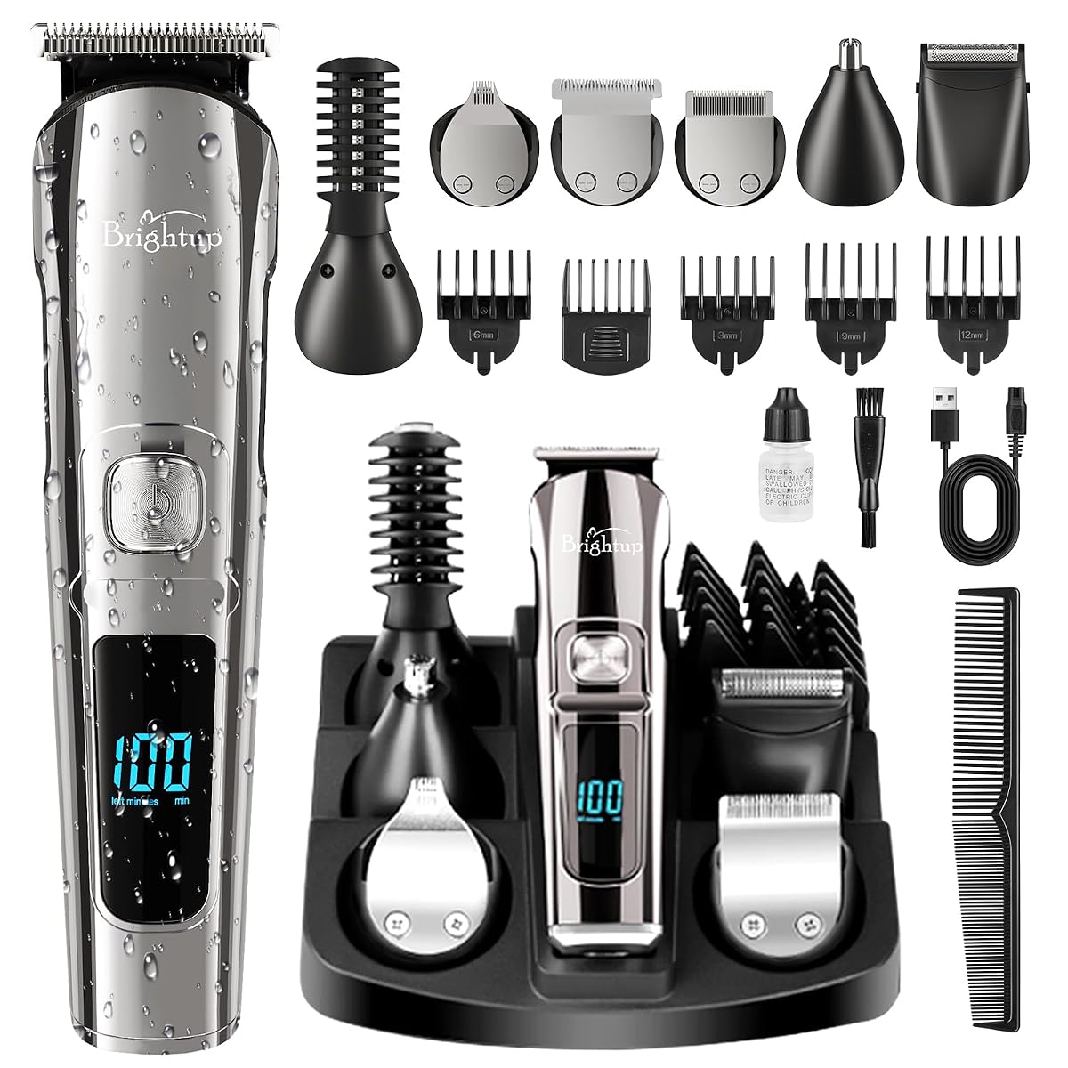 Brightup Beard Trimmer for Men, Cordless Hair Clippers Hair Trimmer, Waterproof