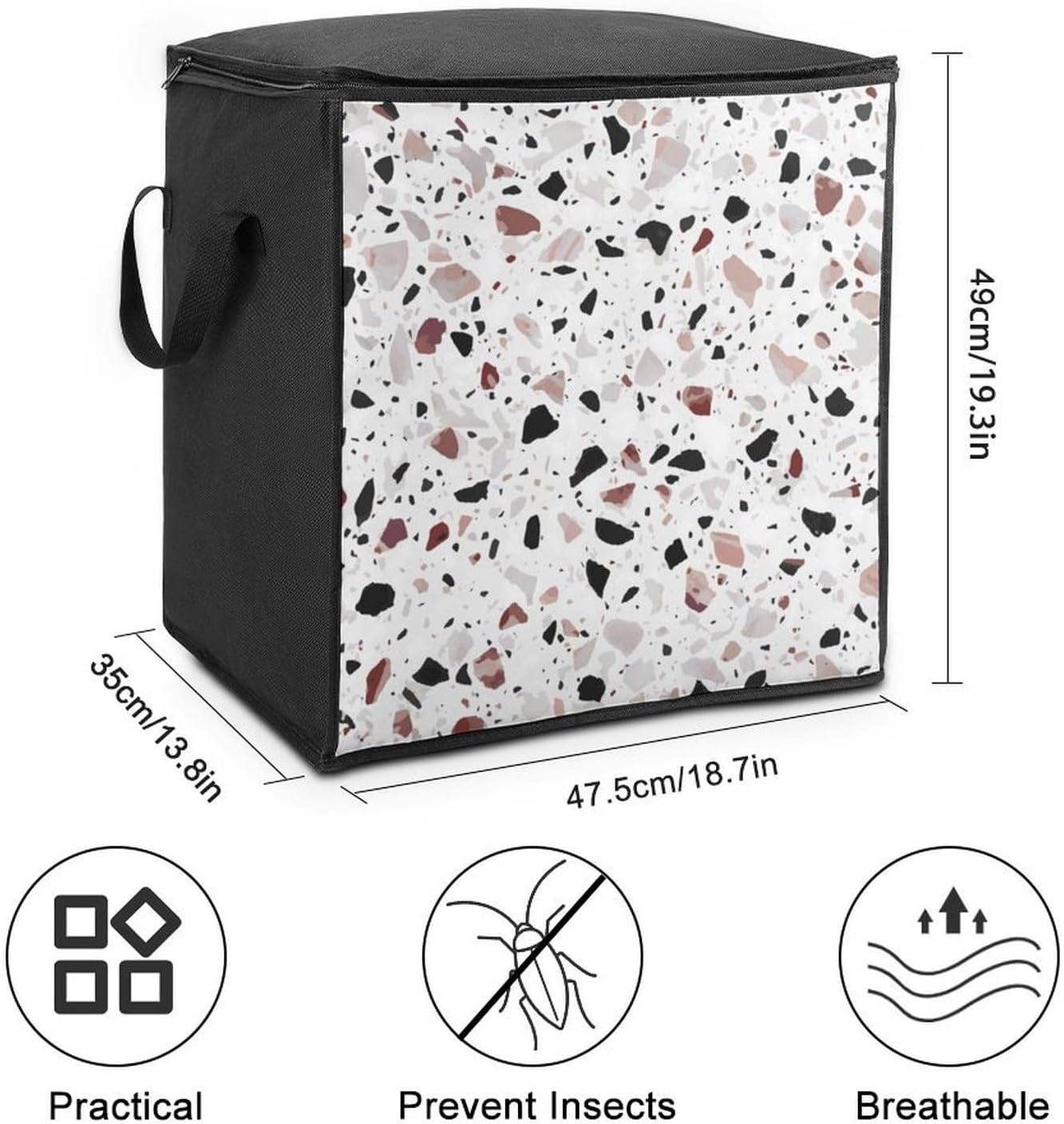 Red Terrazzo Storage Bag with Zippers And Handle Extra Large Bedding Comforter Storage Bag Foldable Blanket Storage Bags Fabric Moving Bags for Closet Organizer (70L)