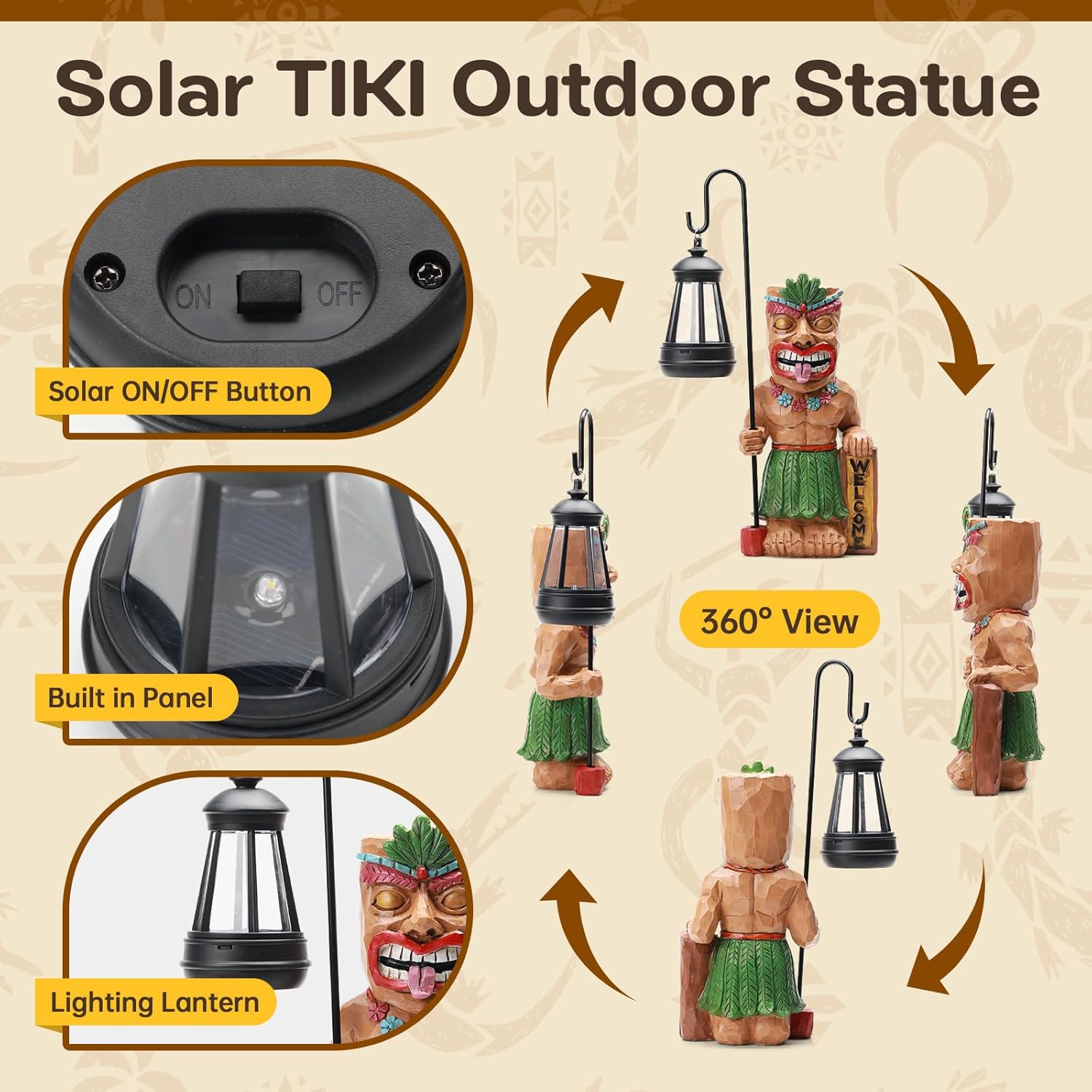 Solar Tiki Outdoor Statues for Easter Gift Funny Tiki Bar Decor with Solar Light Waterproof Figurines Outside Decoration for Lawn Yard Balcony Patio Garden Gifts for Christmas Housewarming
