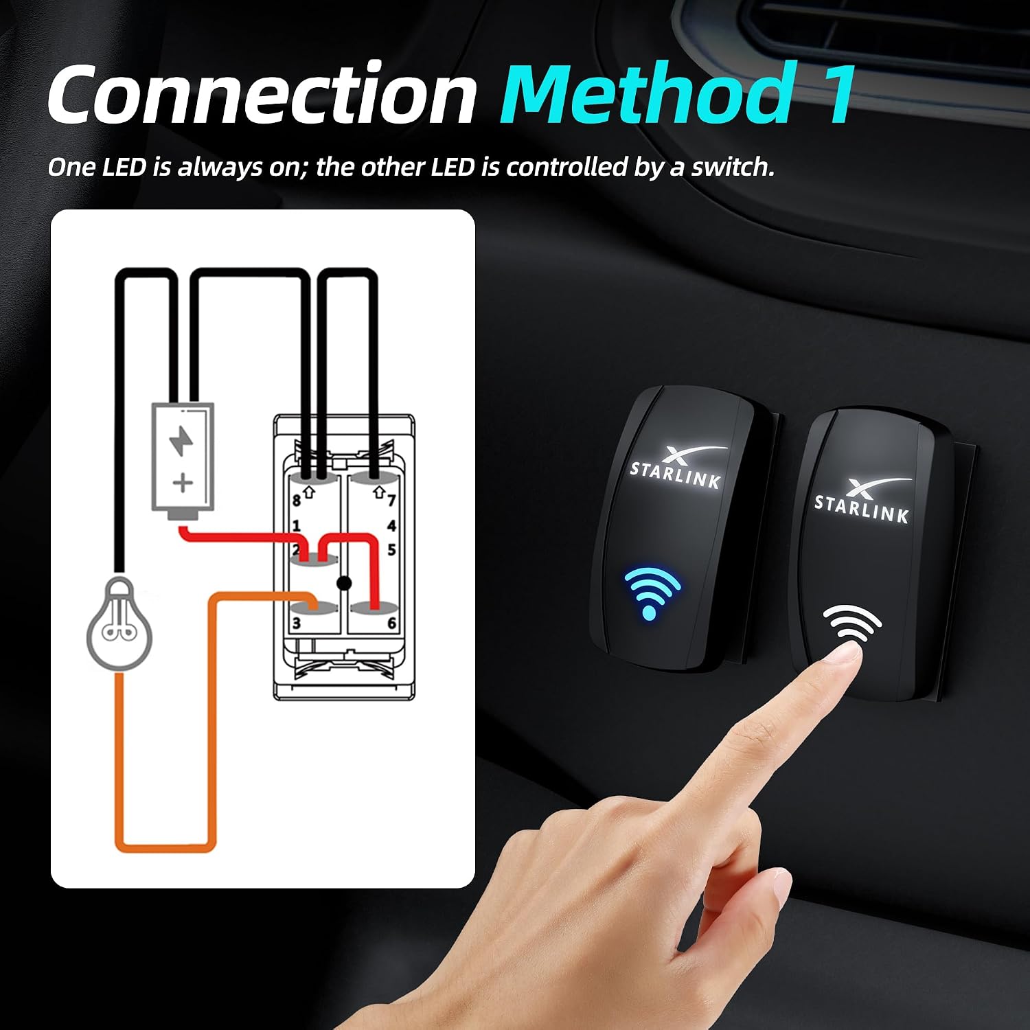 Starlink Rocker Switch, Compatible with Starlink MINI/GEN2-4/V5, Waterproof SPST 5-Pin On/Off Toggle Switch 20A 12V/24V with Jumper Wires, for RV, Marine & Outdoor Satellite Signal Reception Control