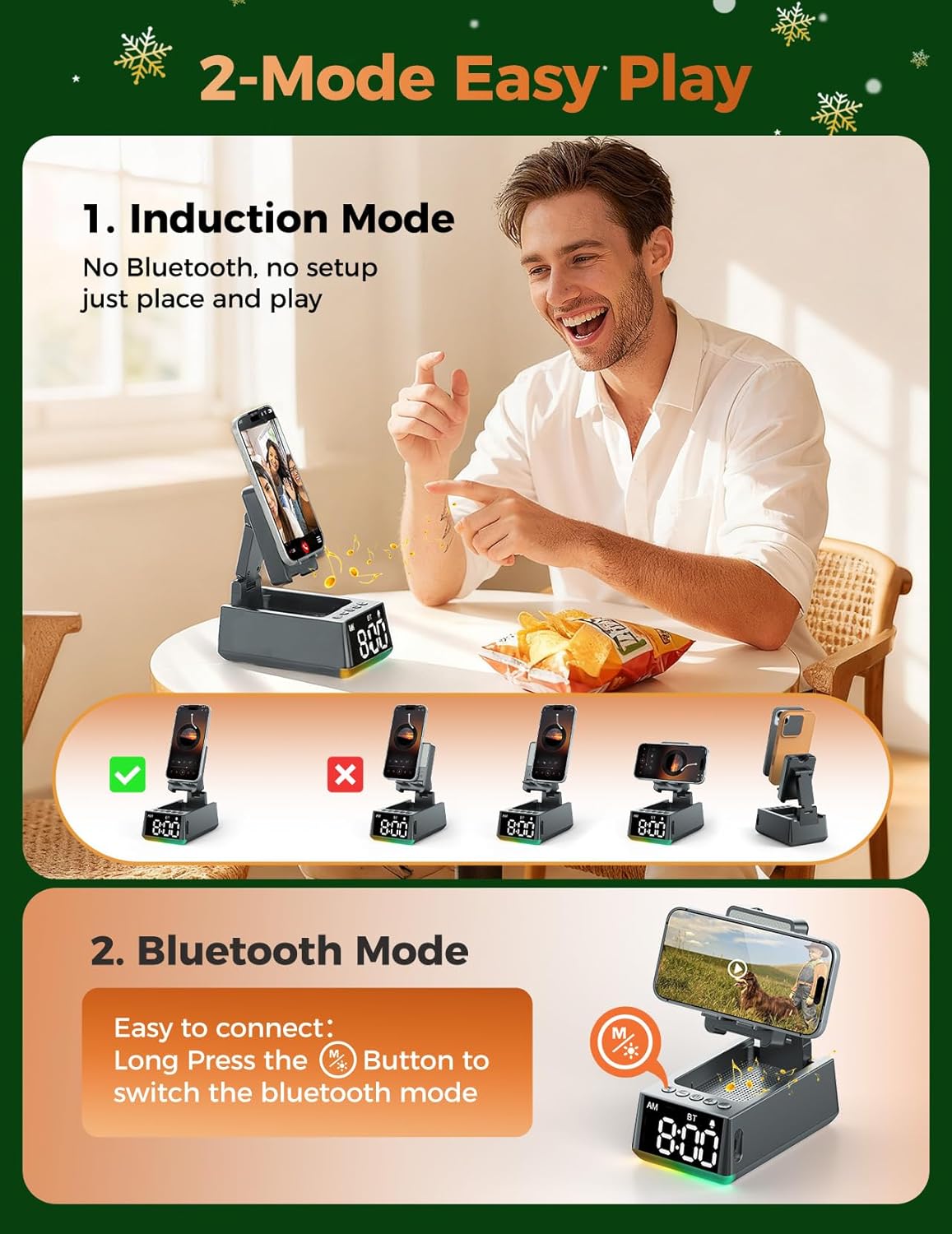 Bluetooth Speaker Birthday Gift for Men:Induction Cell Phone Stand HD Sound Valentines Gifts For Him Her Adult Teen,Anti-Slip Phone Holder Kitchen Gadget Women Mom Wife,Dad Husband Boyfriend(Gray) - 6