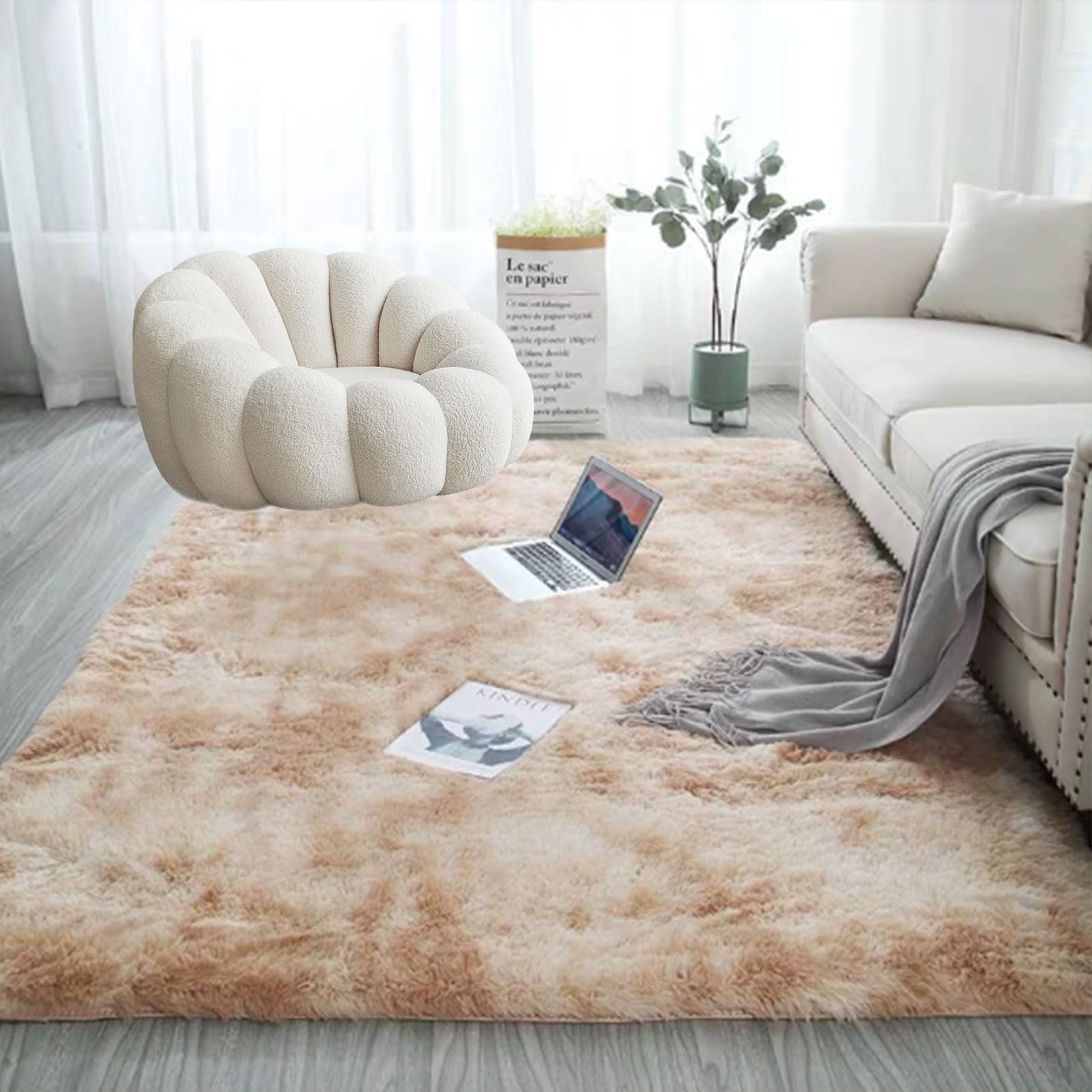 Hochflor Teppich Wohnzimmer 320 x 360 cm Shaggy Deko Langlebig Extra Weich Hochflor Flauschig Teppich Fußbodenheizung Geeignet, Khaki