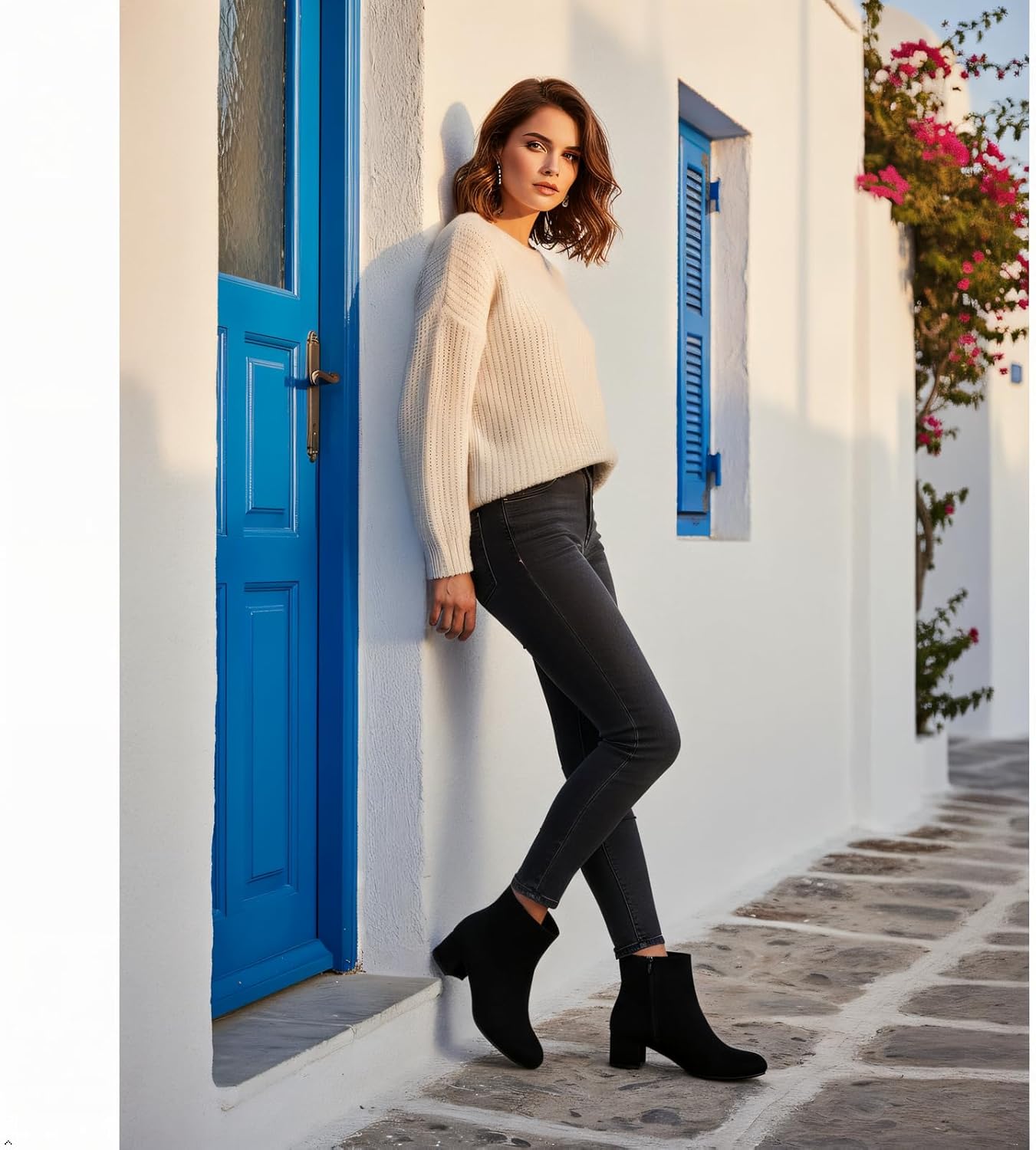 LIURUIJIA Women's Suede Ankle Boots Low Heel Leather Booties Side Zippers Round Toe Short Boots - Image 3