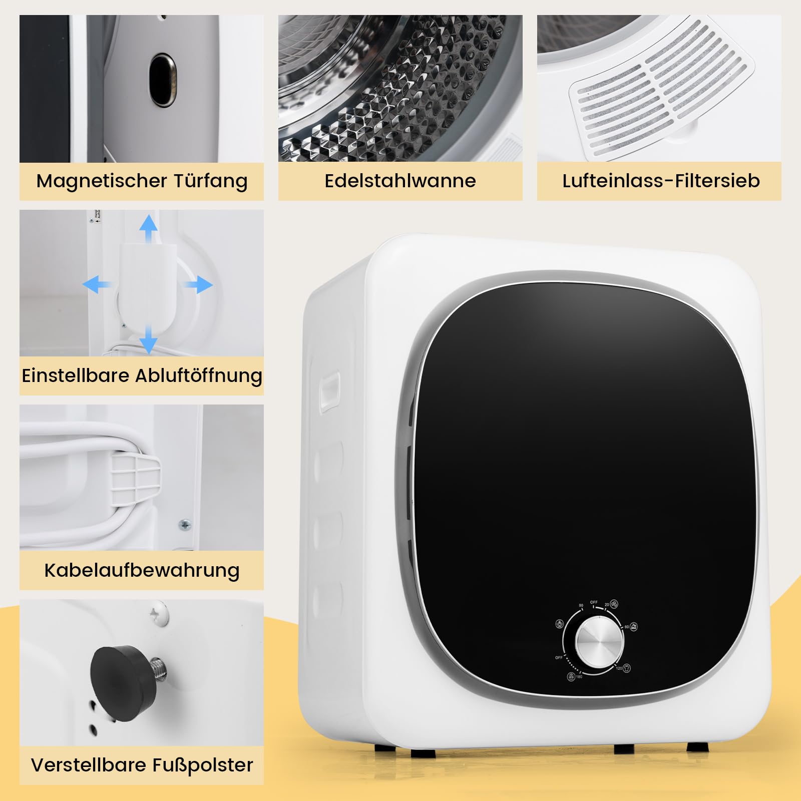 GOPLUS Sèche-Linge Mini Sèche-Linge 800W 5kg 5 Modes de Séchage, Protection Contre La Surchauffe et Filtration Multiple, Jusqu'à 65°C Autoportant ou Mural, Séchoir à Linge Égouttoir pour vêtements
