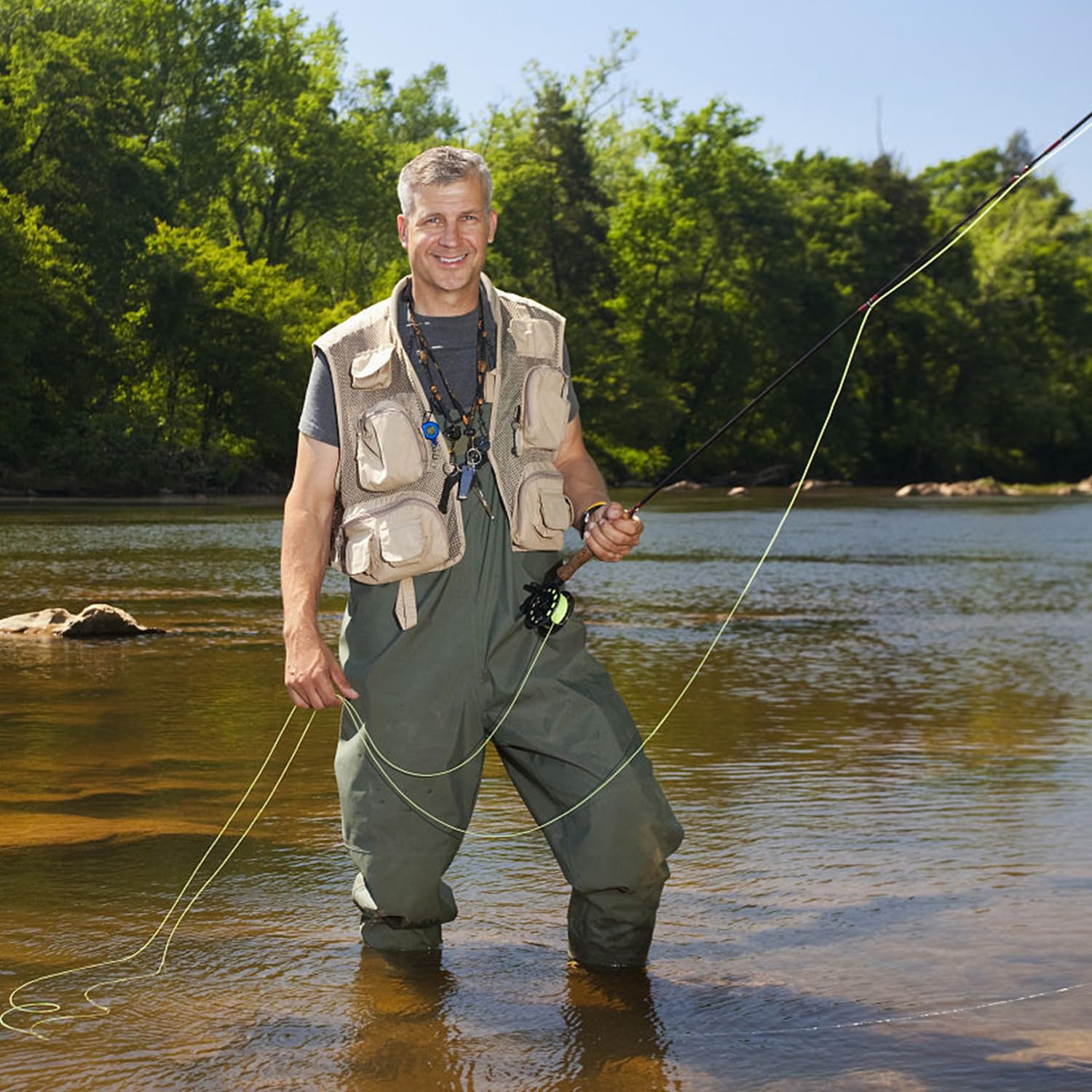 Wathosen da uomo con stivali di gomma, pantaloni da pesca impermeabili e traspiranti, in nylon 70D per pesca, caccia, pesca a mosca, sport acquatici