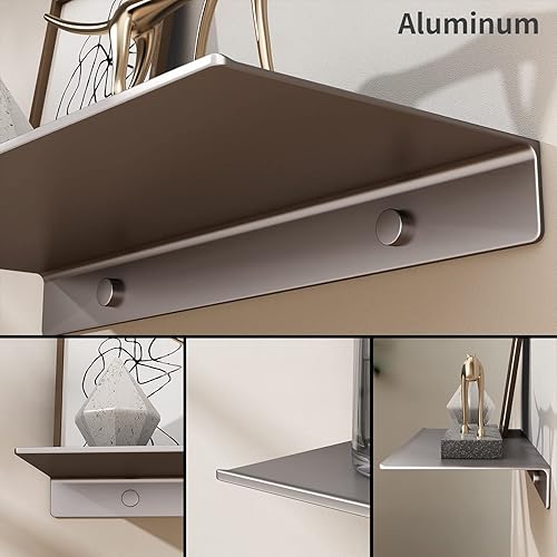 Miniatura 6 de Danpoo Estantes flotantes adhesivos para almacenamiento de pared, estantes de pared de metal para sala de estar, baño, cocina, estantes de
