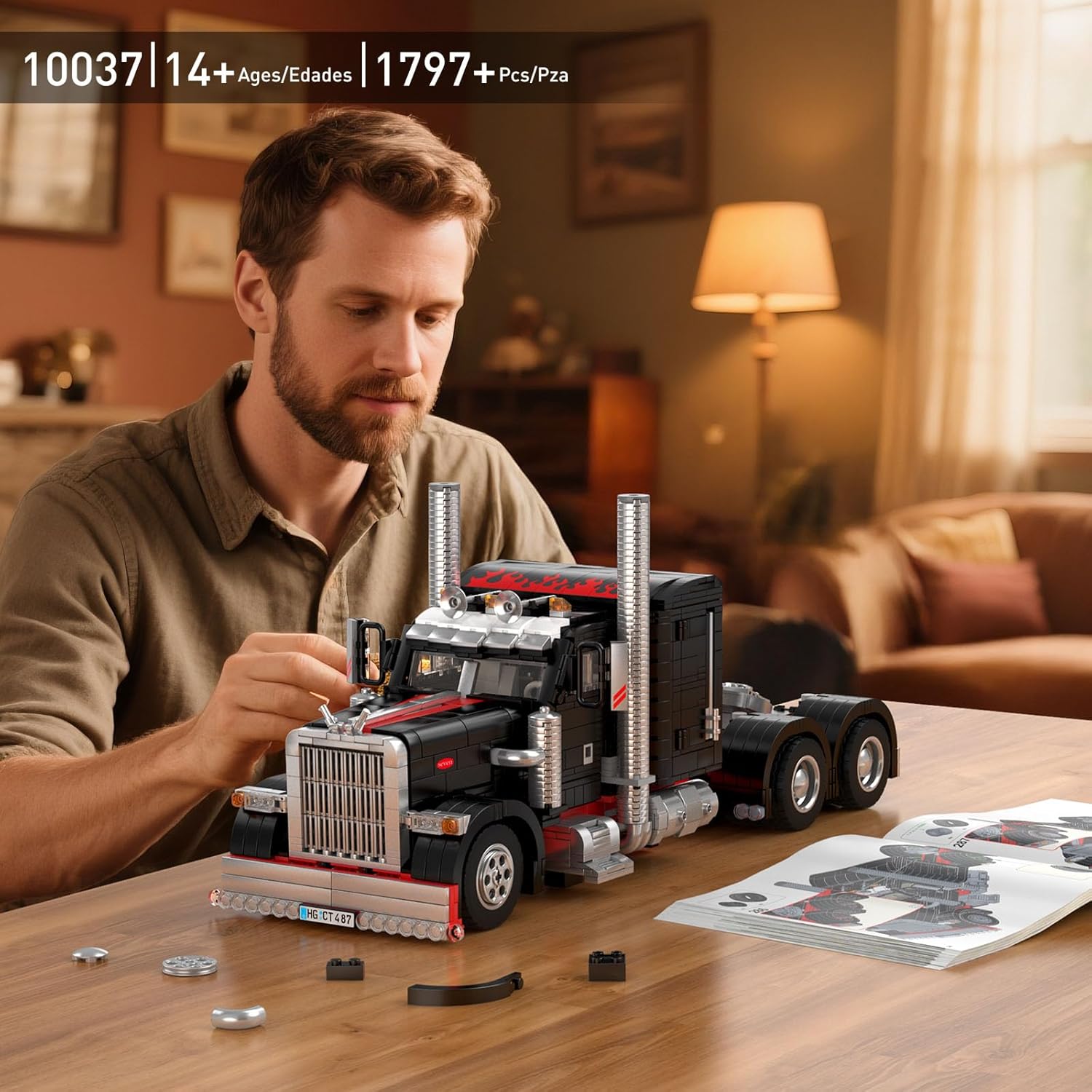 Mould King 10037 Semi Truck Building Set – 1797 PCS Collectible Vehicle Model & Trailer for Aldult/Teens/Enthusiasts – Construction Toy Gift for Easter or Birthday
