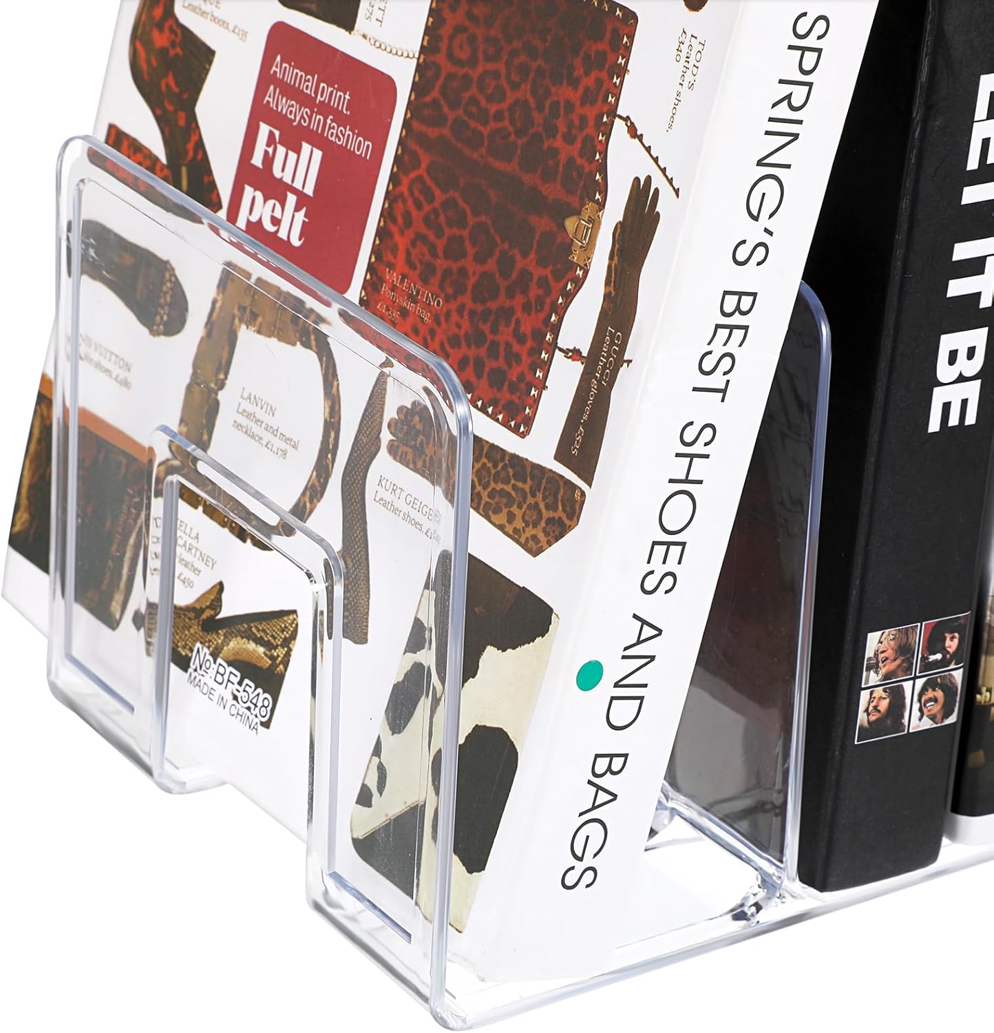 Lemecima 4 Pack Acrylic File Sorter, 4-Section Clear Desktop File Folder Holder Organizer, Thick Office Storage Stand Rack for Book, Envelopes, Mail, Document, Notebook, Binder, Purse, Clutch Divider