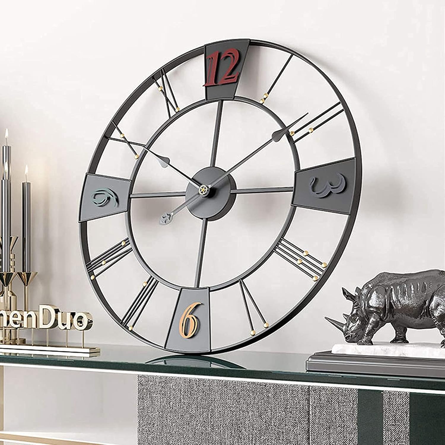 Decoration Mute Quartz Wall Clock Outdoor Garden Wall Clock, 23 Inch Large Retro Garden Clock Giant Open Face Rome Waterproof Outdoor Clock Wrought Iron Outside Clock Indoor Outdoo