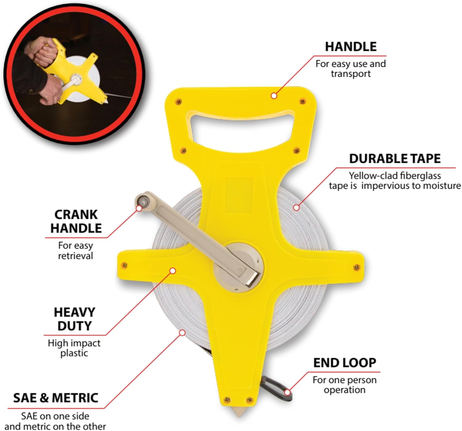 Performance Tool 1942 Performance Tool 150-Feet Open Reel Tape Measure, Yellow
