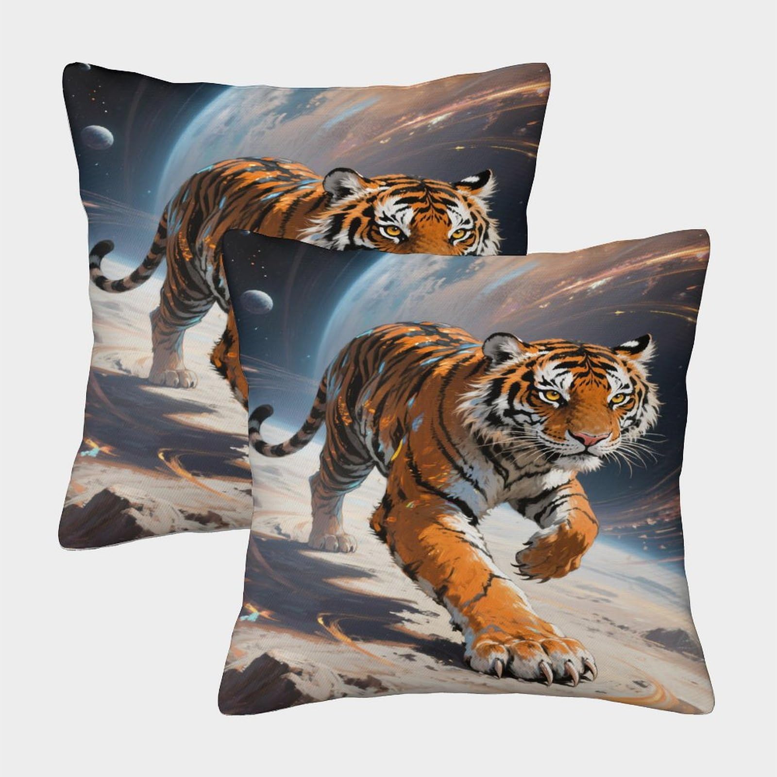 Emyxpaqm Style-1 Cushion Cases Tiger Planet Throw Pillow Cover Polyester, Set Of 2, Decorative Gift For Living Room, Couch, Sofa 50X50cm