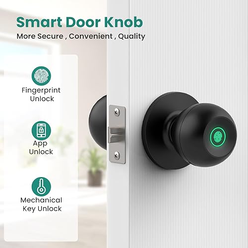 Miniatura 2 de GHome Smart - Cerradura de puerta de huellas dactilares, perilla de puerta con aplicación inteligente para puerta de dormitorio, entrada sin llave,