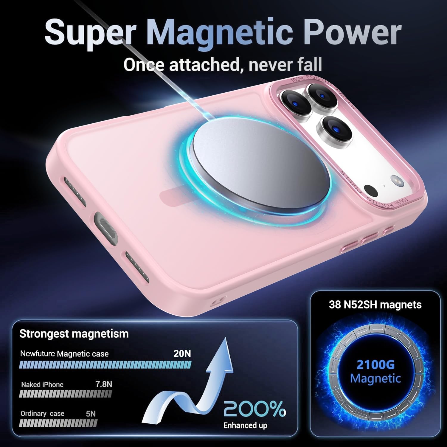 Newfuture Strong Magnetic Compatible with iPhone 17 Pro Case [13 FT Military Drop Protection] [Compatible with Magsafe] Slim Translucent Matte Shockproof with Anti-Fingerprint Phone Case, Tender Pink — view 3