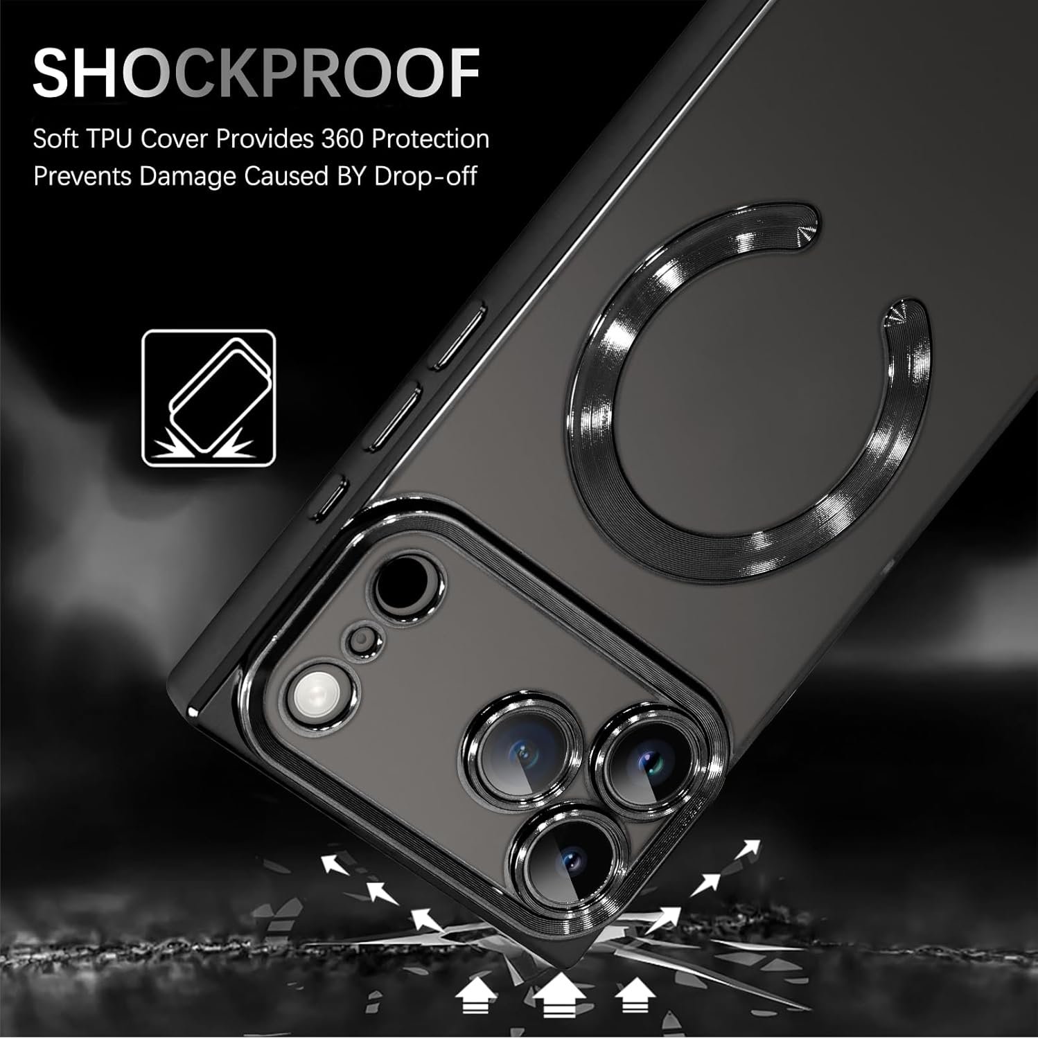 ZIYE Clear Magnetic Case for iPhone 17 Pro Max Case, Compatible with MagSafe, Luxury Slim Soft Shockproof Support Wireless Charging Phone Cover for Women Girls Girly-Black - Image 4