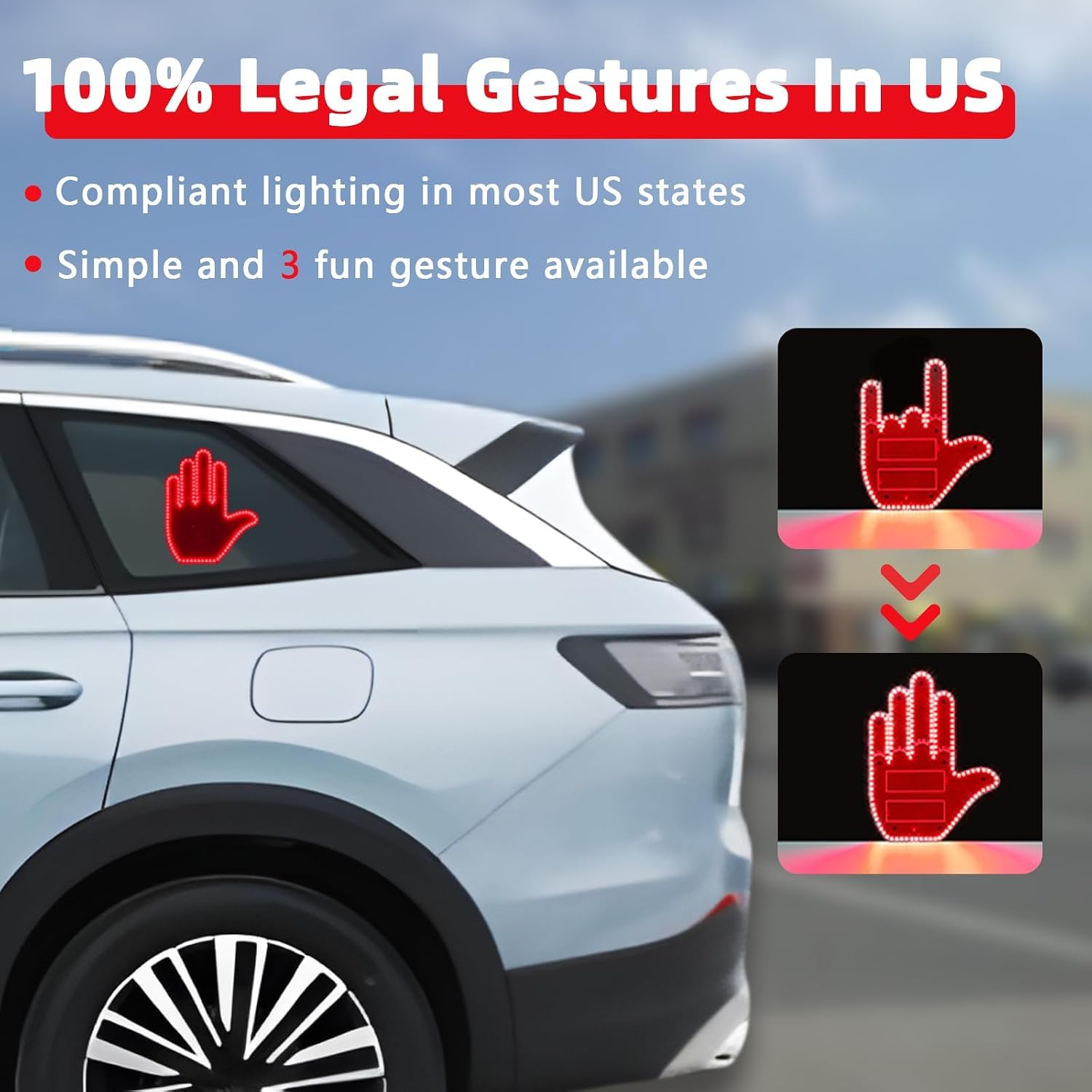 Glow Hand Gesture Light for Car,Road Rage Hand Led Sign,Glohand with Remote | Light Up Middle Finger for Car Back Window, Led Hand Gesture, Light Up Hand for Men Gifts