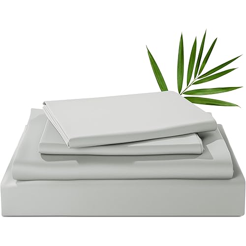 MABOZOO Silver-Infused Bed Sheets Set 100% Viscose Made from Bamboo, 4-Piece Cooling Sheets for Hot Sleepers, Freshness Protection with Self-Cleaning Silvadur™ Technology (Gray, Queen)