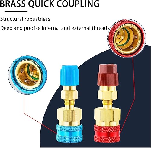 Miniatura 4 de Ziciner R1234YF Kit de acopladores rápidos, kit de conversión R1234YF a R134A, adaptadores de acopladores rápidos de lado alto y bajo, conector de