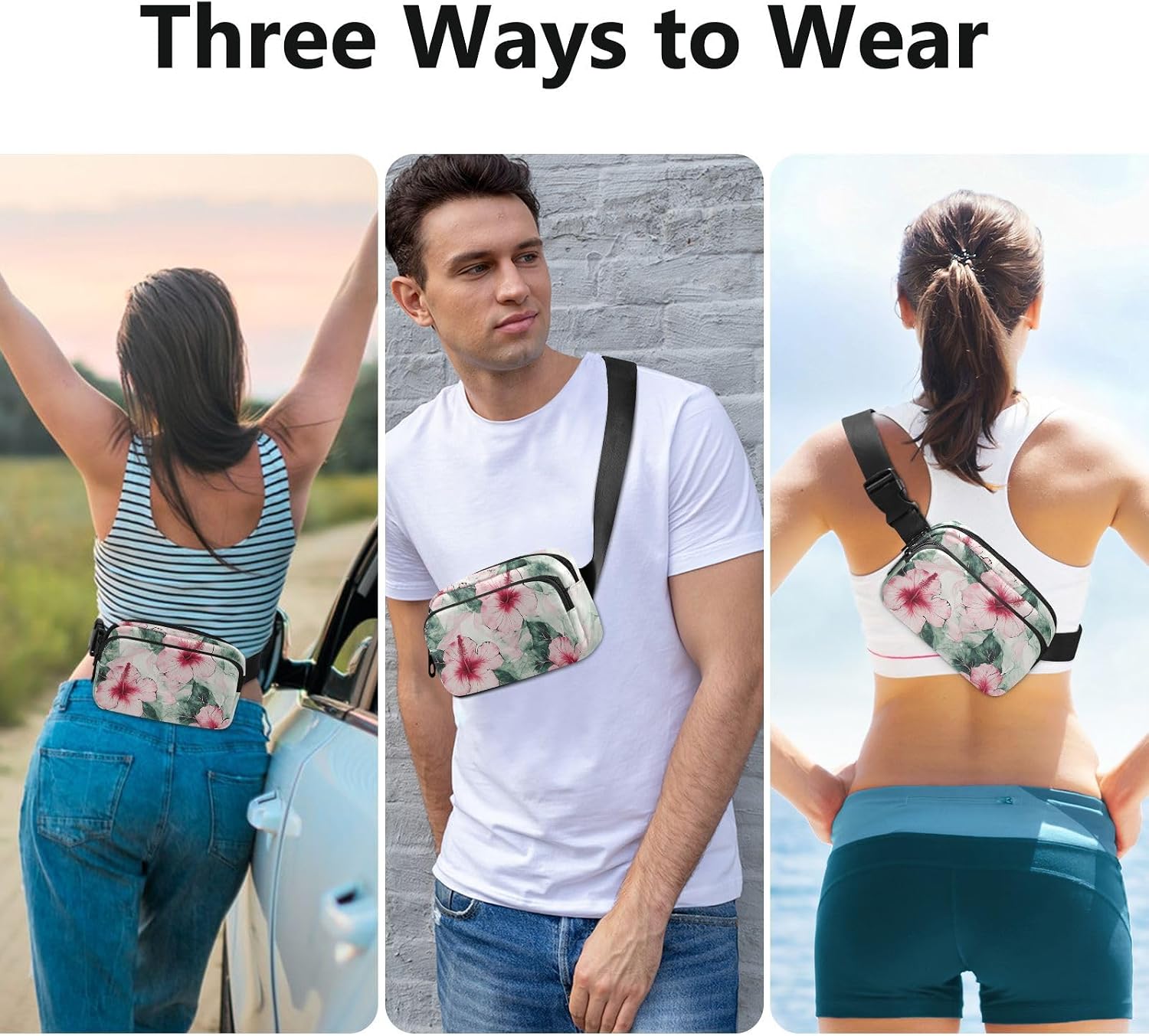 Peach Crush Fashionable Fanny Pack Waist Bag for Men Women Mini Zipper Fanny Pack Sling Bag with Adjustable Strap for Travel Shopping Running