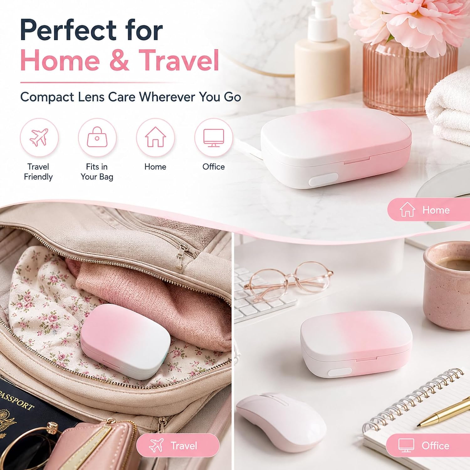 Ultrasonic Contact Lens Cleaner - Travel Portable Automatic Mute Contact Lens Machine with USB Charger, LED Timer Display for Soft Lenses, Colored Contact Lenses