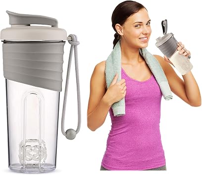700ml Shaker Bottle Protein Shaker Cup BPA Free Plastic Sports Clear Water Bottle with Mixing Ball Wide Mouth Leakproof and Portable Grey