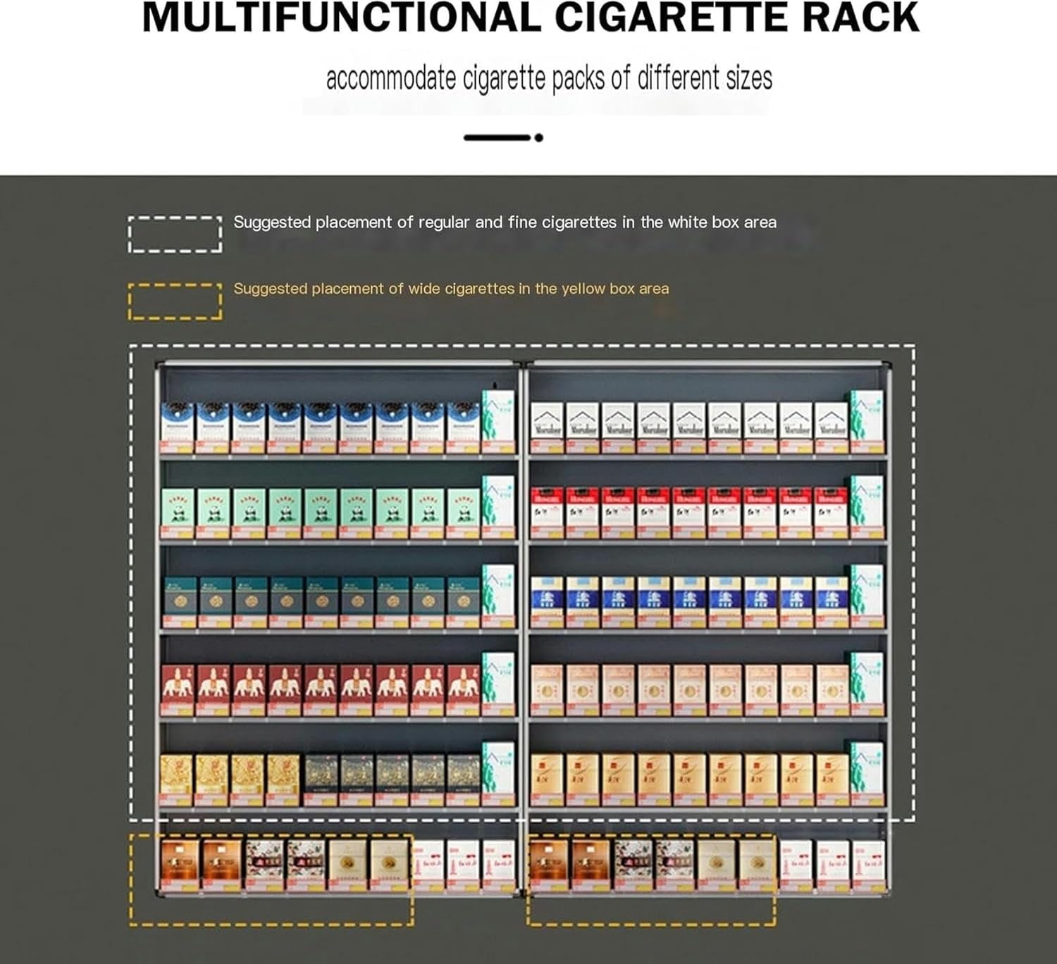 Aluminium Cigarette Display Holder, Wall Mounted Retail Stores Cigarette Rack, Matchbox Display Cabinet for Supermarket Convenience Store