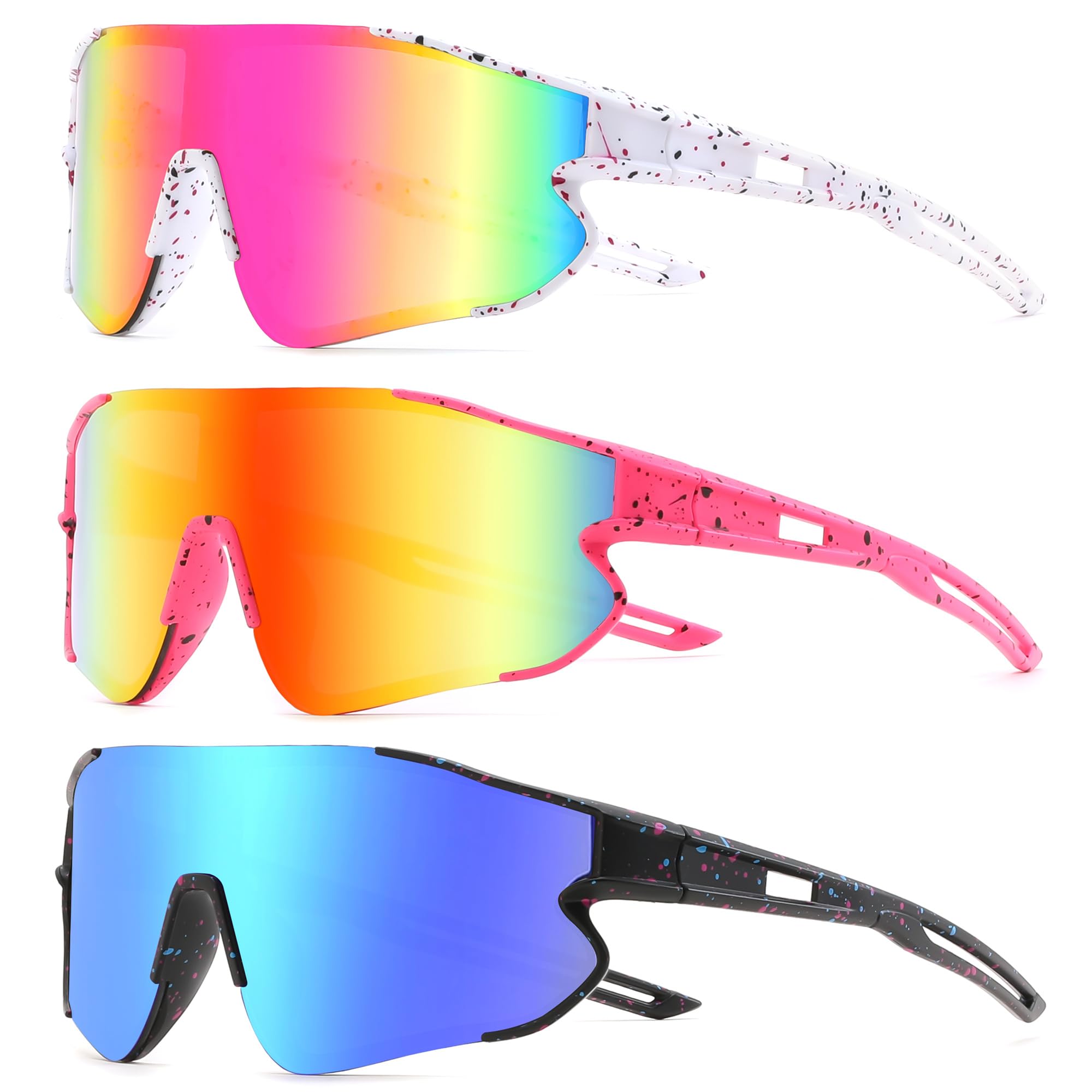 YuJian Paquete de 3 lentes de sol para niños y niñas, de béisbol, para sóftbol, playa, correr, protección UV