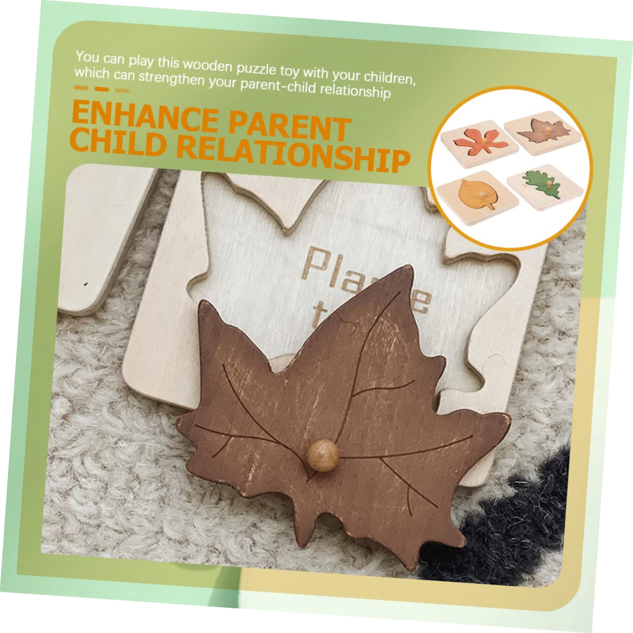 ibasenice Montessori Puzzle de madera de 4 piezas, forma de hoja de otoño, juguete educativo para niños en edad preescolar, rompecabezas educativos para habilidades cognitivas y habilidades motoras