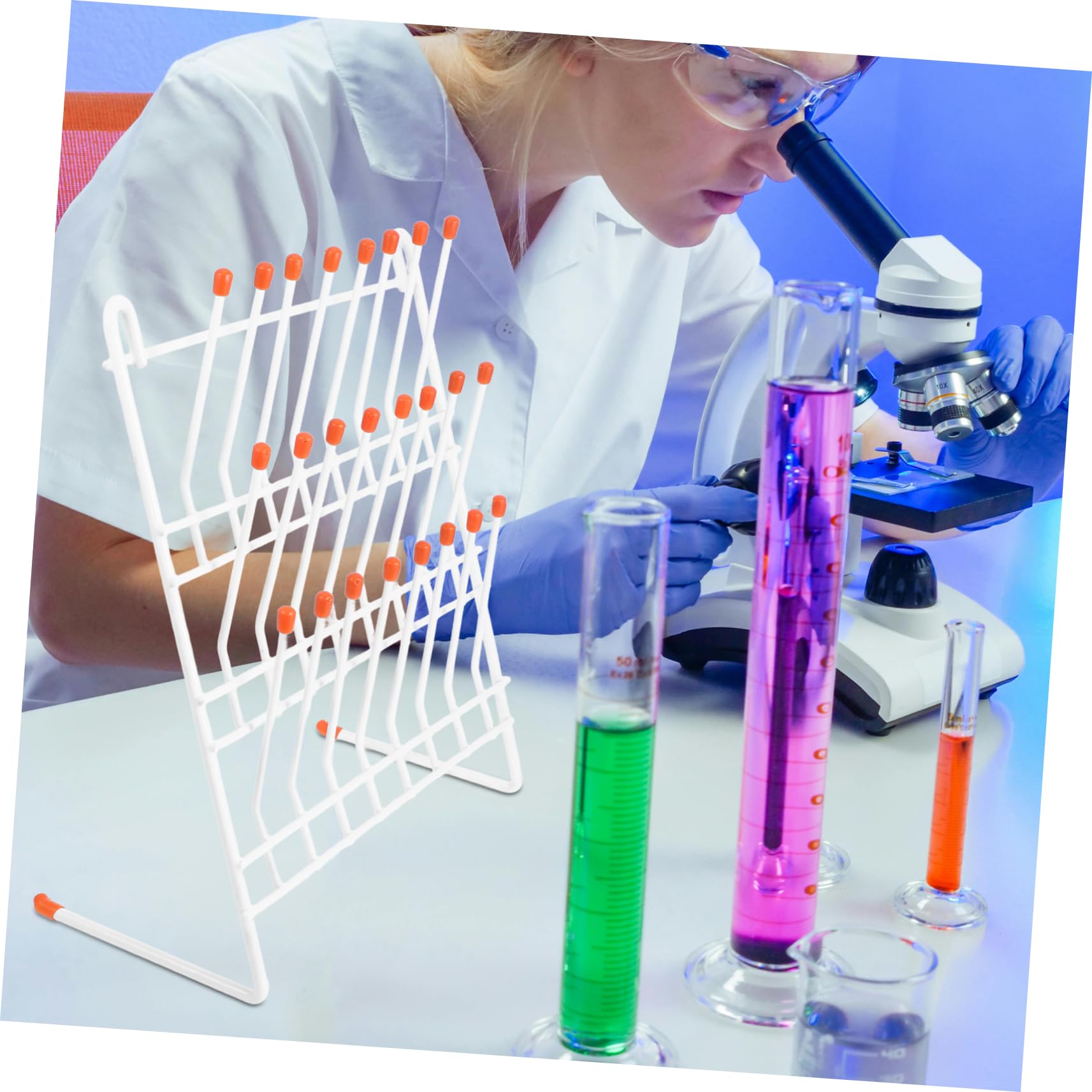 Ciieeo Rack Portaprovette 24 Posti per Laboratorio in Ferro Bianco di Essiccazione Leggero e Facile da Trasportare per Provette e Becher per Uso Industriale e Laboratoriale