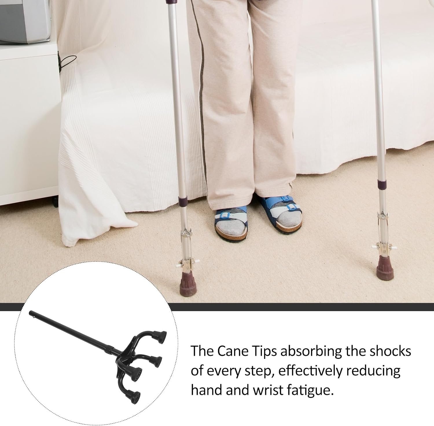 Self Standing Cane Tips Replacement, Heavy Duty Walking Stick Foot Pad, Non-Slip Crutch Quad Base Feet Pads for Elderly Mobility Aid