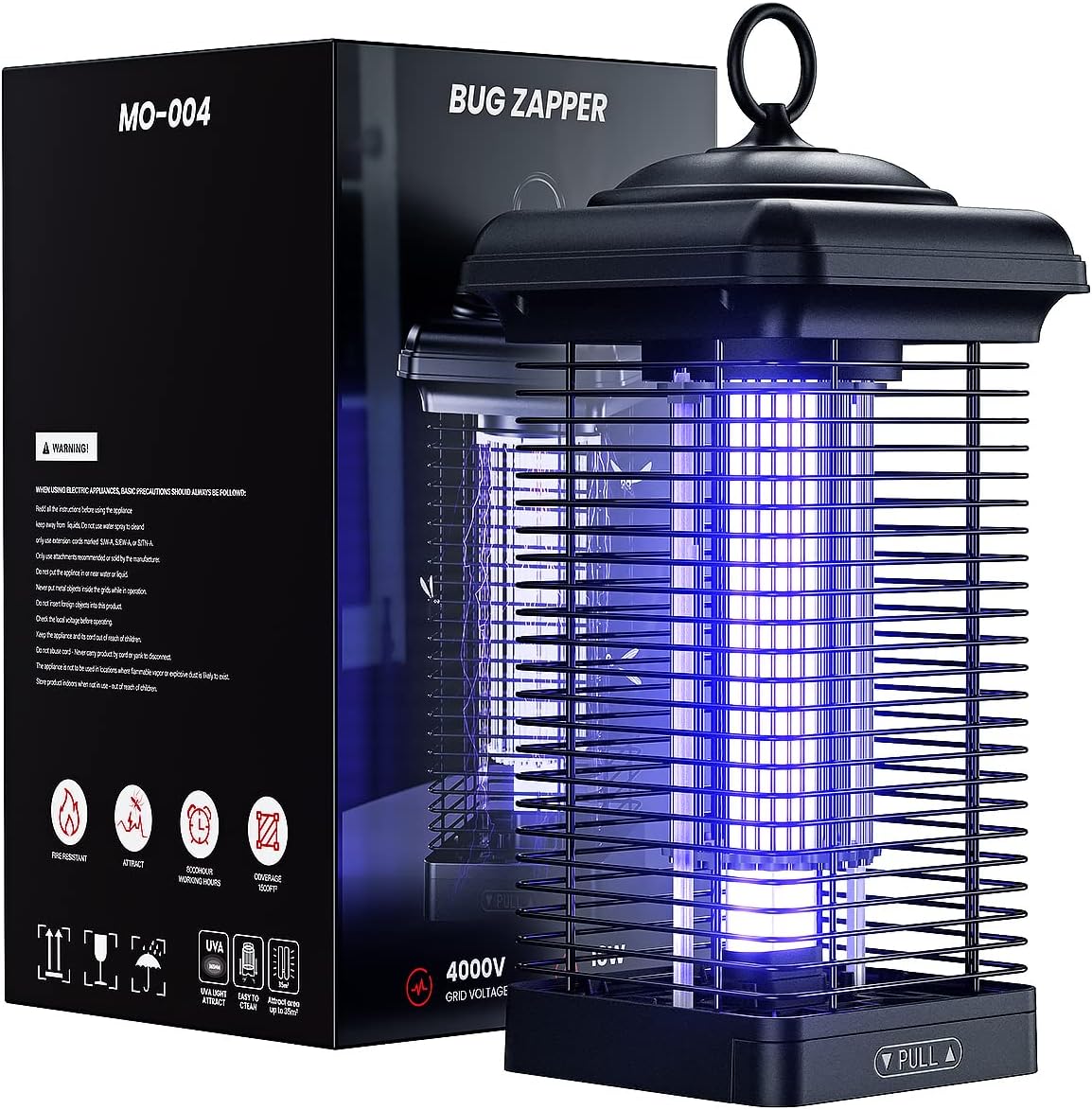 Gaiatop Bug Zapper Outdoor, 4000V 18W Mosquito with 5ft Power Cord, Waterproof Electric Insect/Fly Trap Killer for Home Backyard Garden Patio - Black