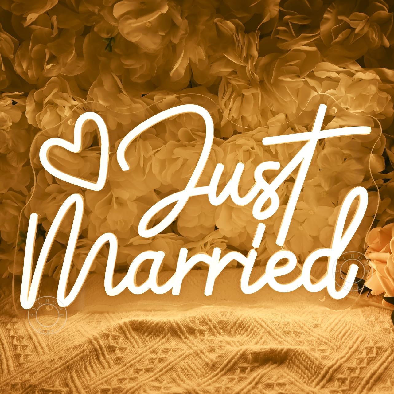 SYLHOME Just Married Led Neon Light Sign Heart Wedding Bridal Shower Backdrop Bedroom Wall Sign Decor Engagement Proposal Party Light Up Sign 15.75" X 9.25" USB
