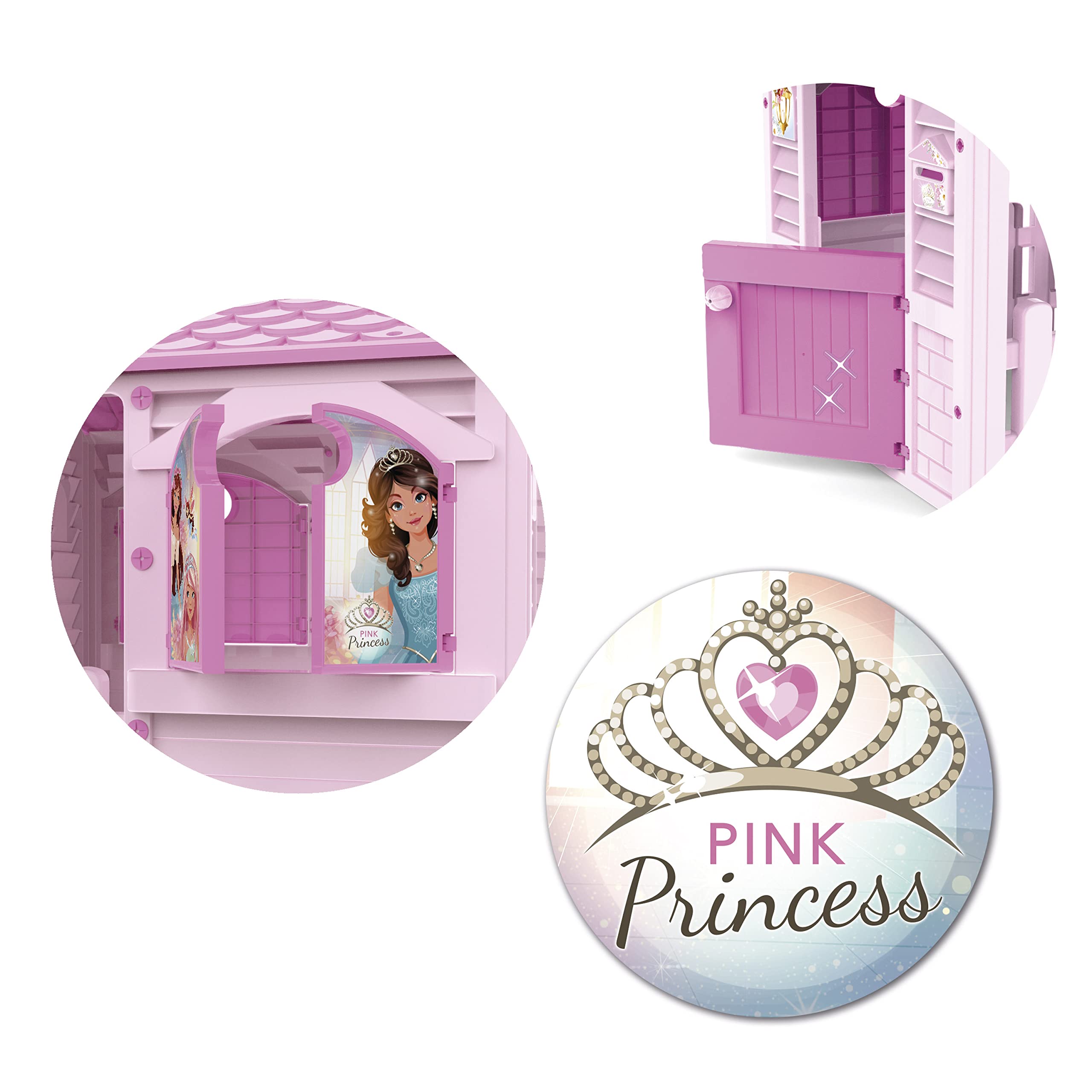 Chicos - Casita Infantil Exterior Pink Princess | Casa Infantil Apta para Interior y Exterior | Incluye Adhesivos para decorarla, Fabricada en plástico Resistente y Duradero | Rosa (89613)