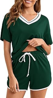 Pijama corto para mujer, pijama corto de verano, ropa de dormir de algodón, cuello en V, traje de casa de dos piezas para mujer, pijama de manga corta