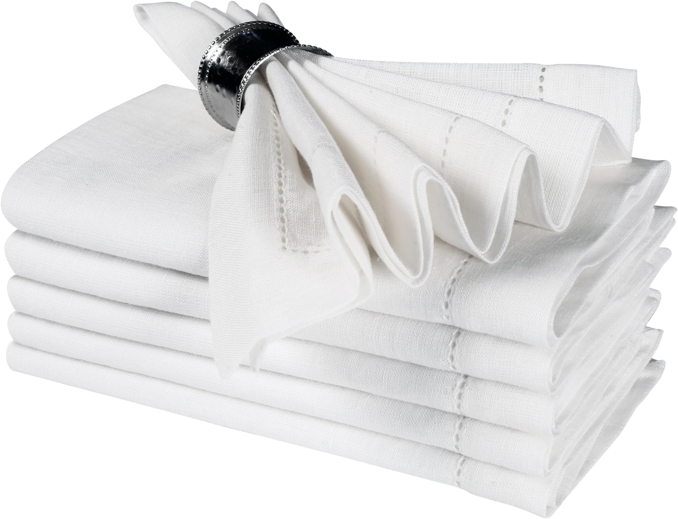 Linen Napkins Set - 100% Linen, White, 16x16, Perfect for Dinner, Wedding, and Holidays - Set of 6
