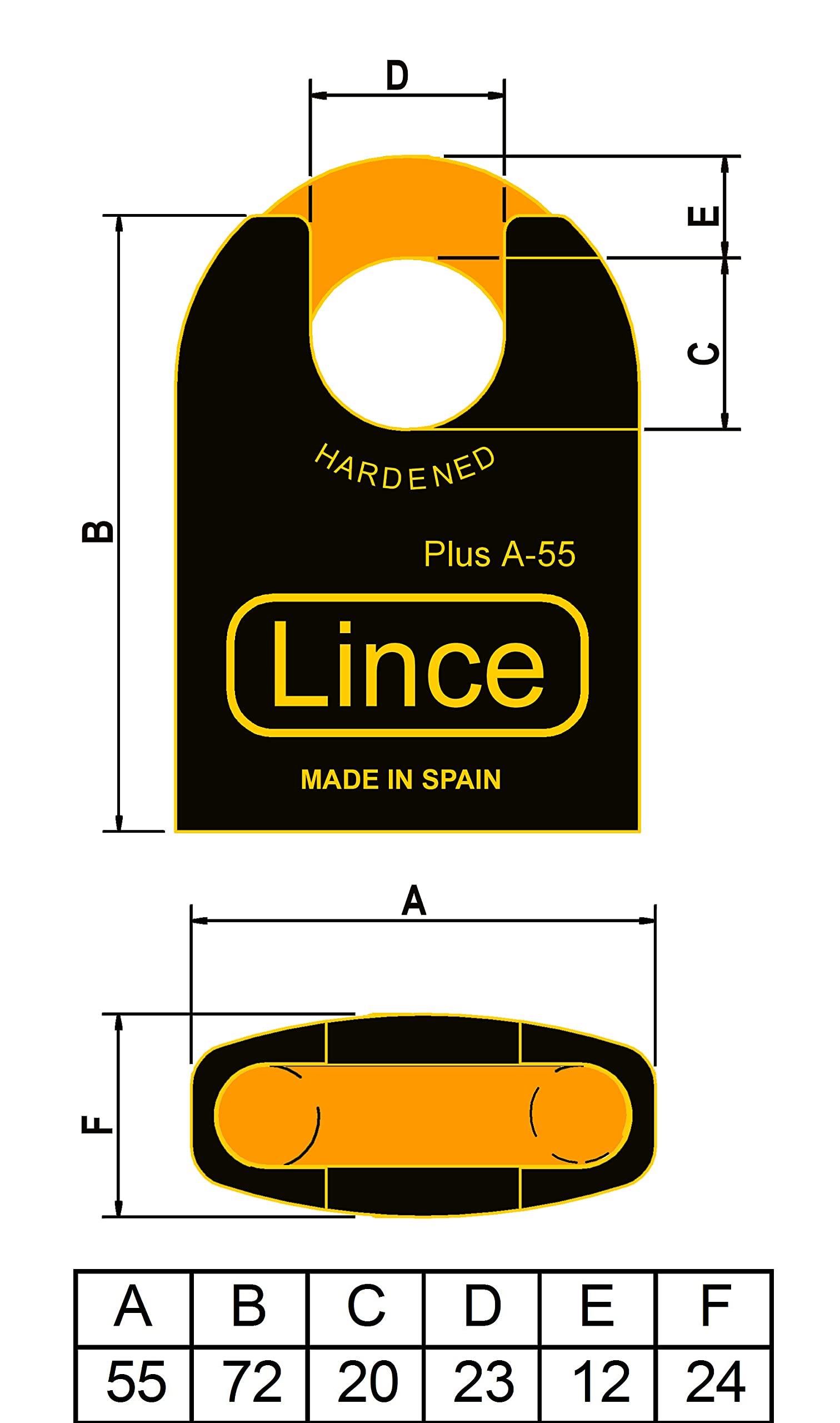 Lince Candado PLUS A-55 I Candados de Alta Seguridad, 55 mm. I Mecanismo de Cierre por dos bolas I Monobloque de acero macizo I Diseño ergonómico y máxima protección para el arco.